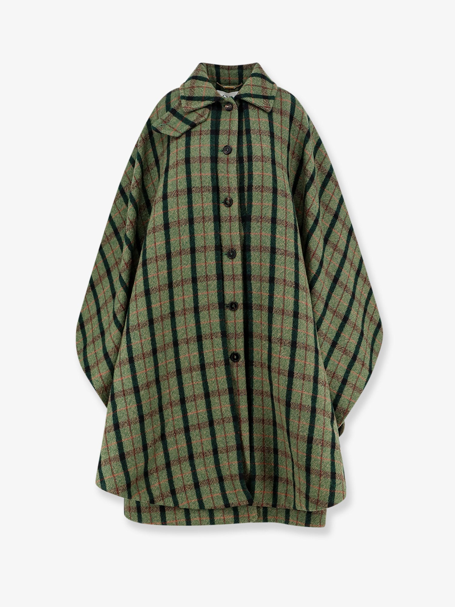 Chloé Madras Wool Cape Coat