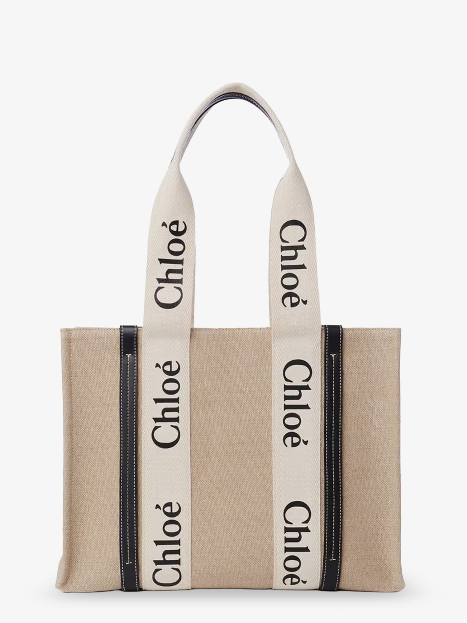 Chloé Woody Linen Shoulder Bag With Front Lettering Logo