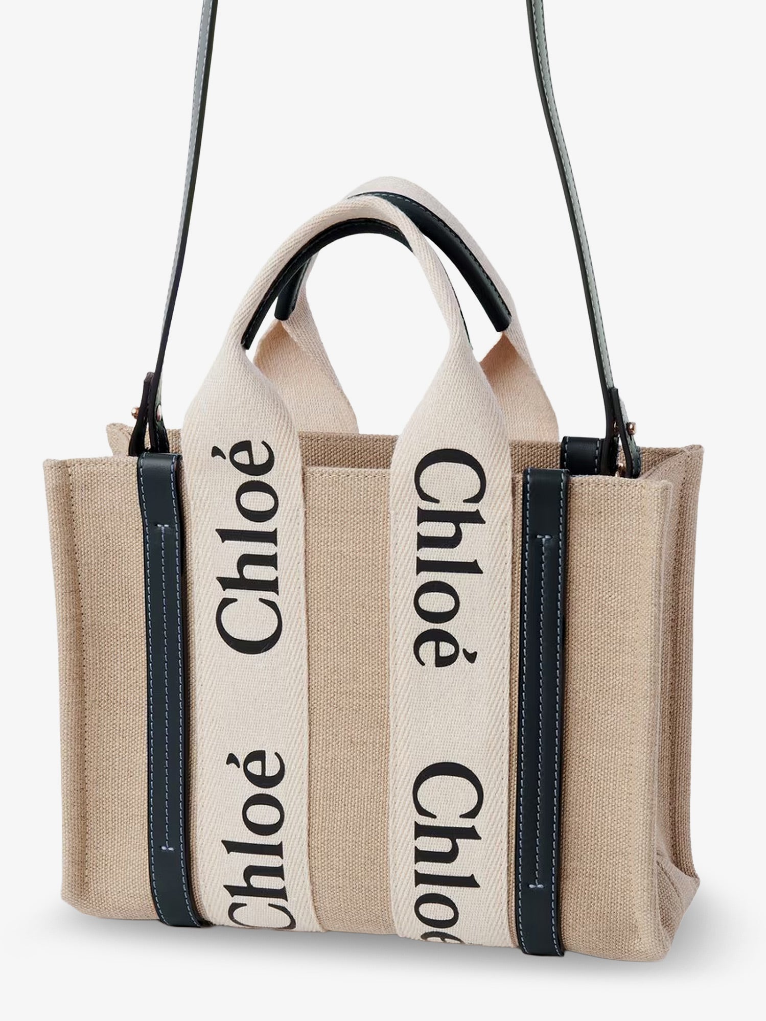 Chloé Woody Linen Canvas And Leather Crossbody Bag