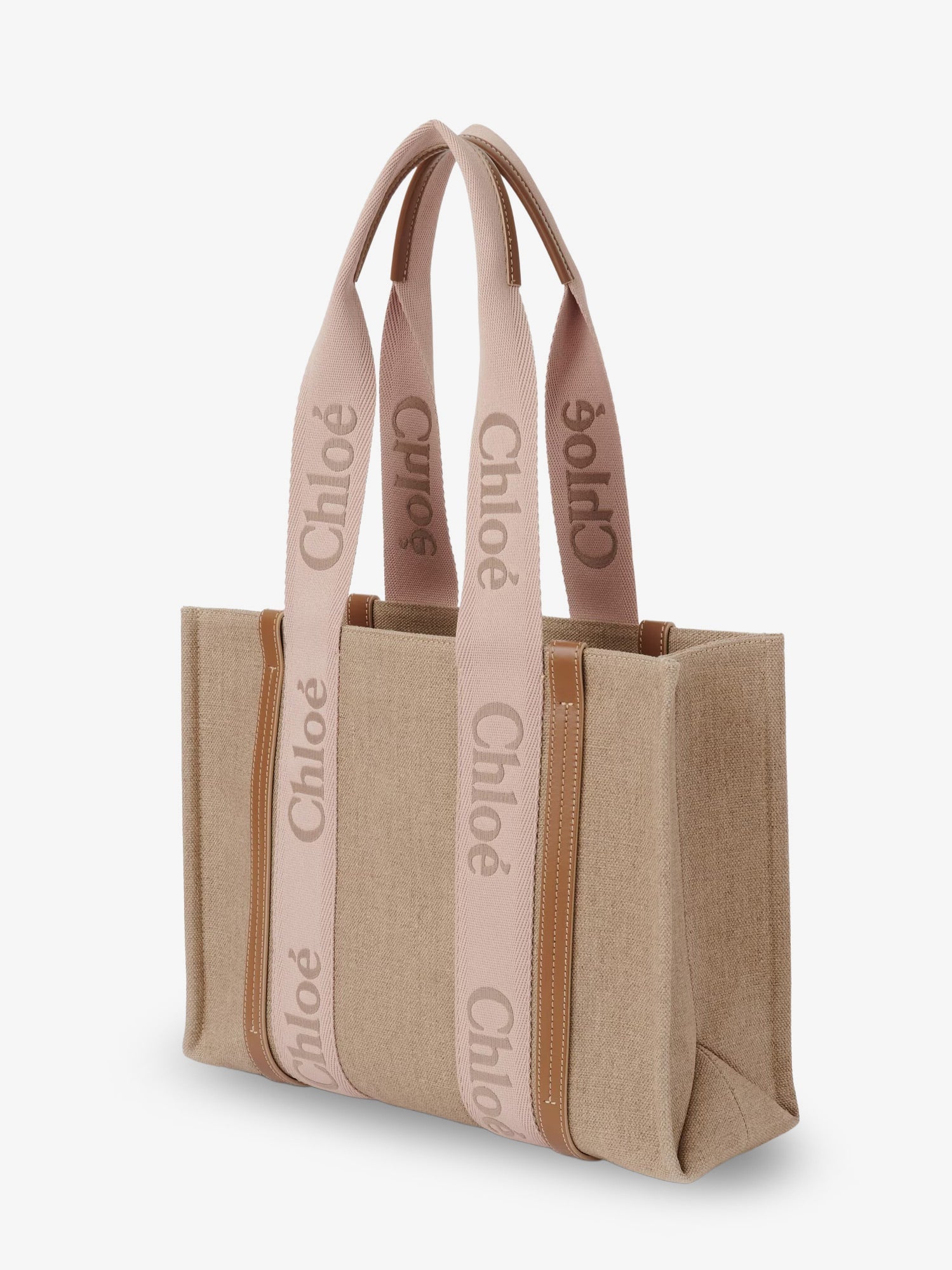 Chloé Woody Linen Shoulder Bag With Front Embroidered Logo