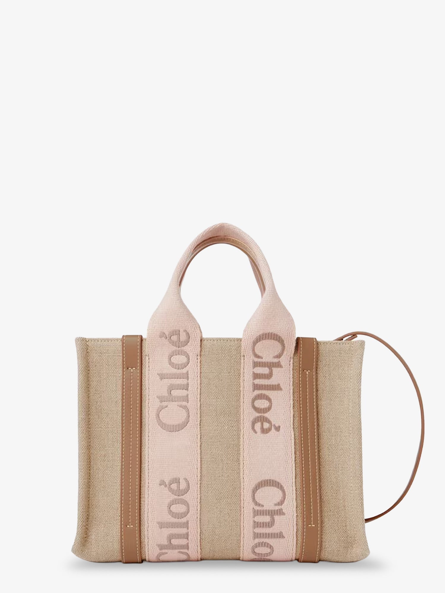 Chloé Woody Linen Canvas And Leather Crossbody Bag