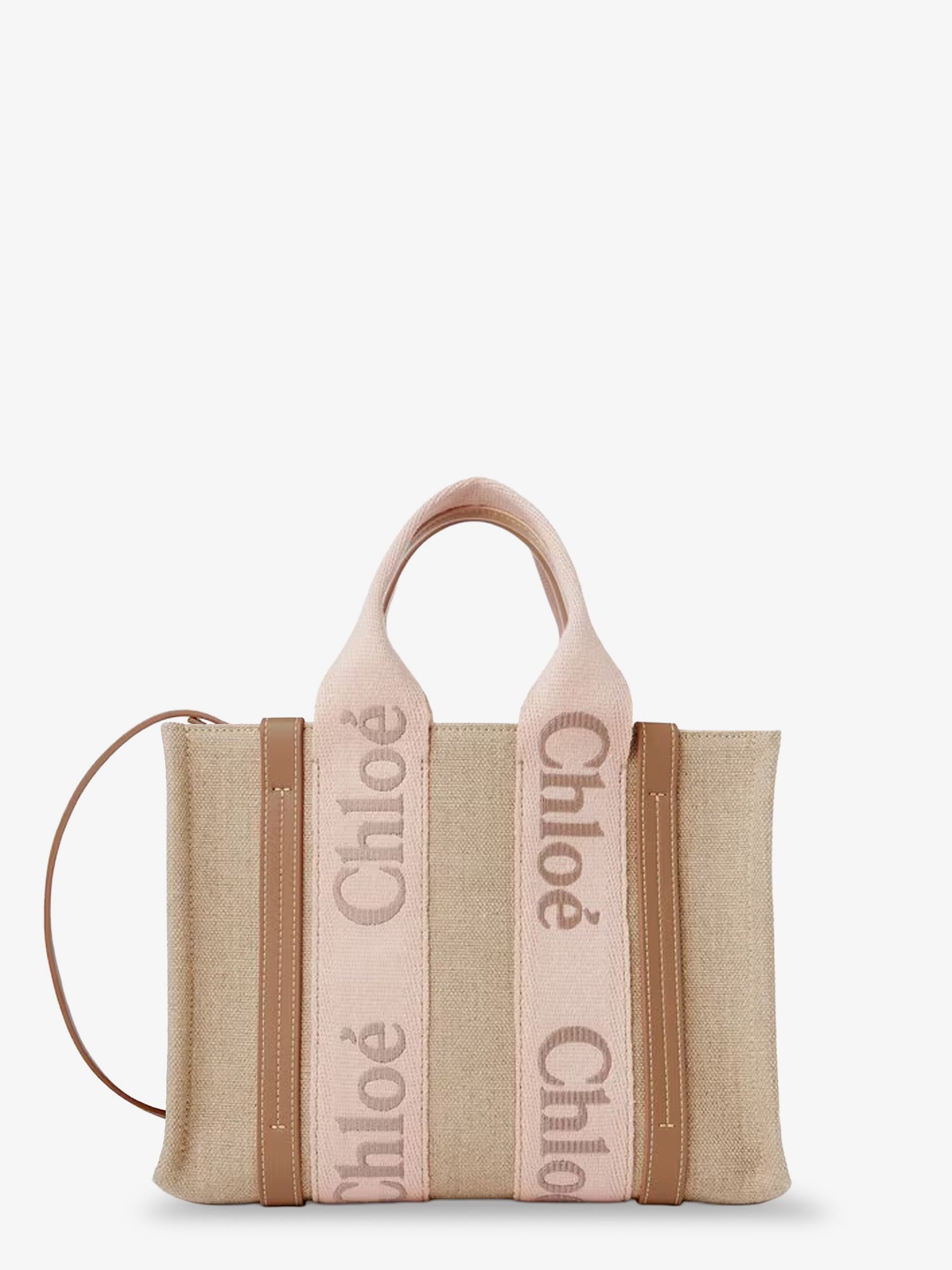 Chloé Woody Linen Canvas And Leather Crossbody Bag