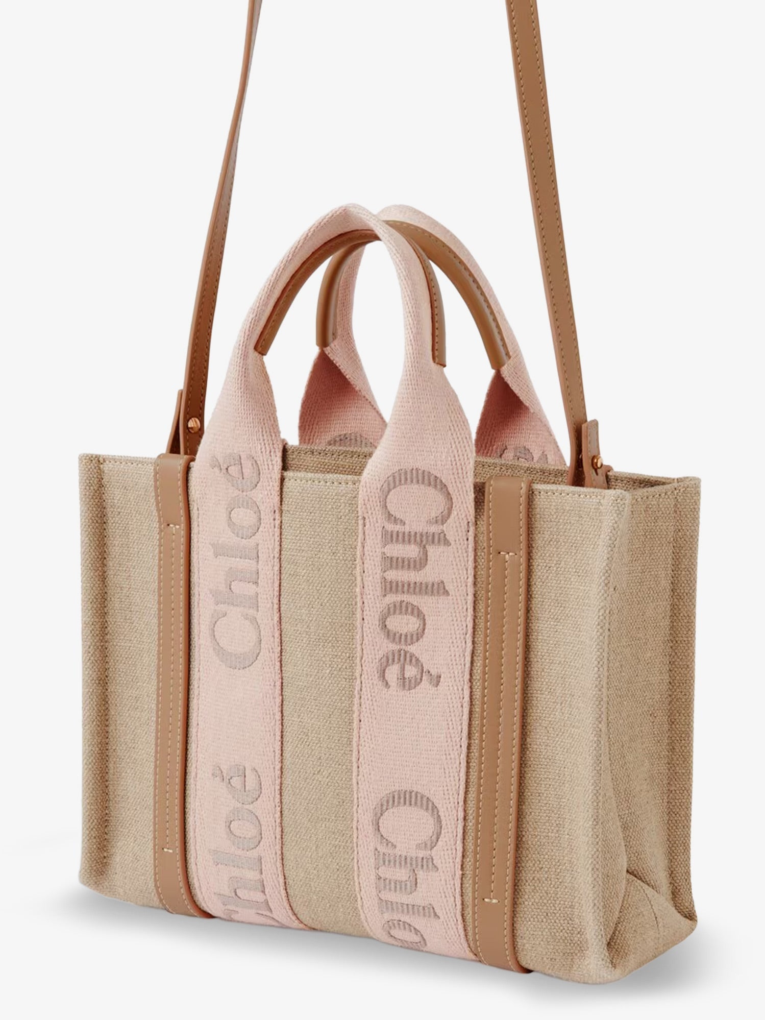 Chloé Woody Linen Canvas And Leather Crossbody Bag