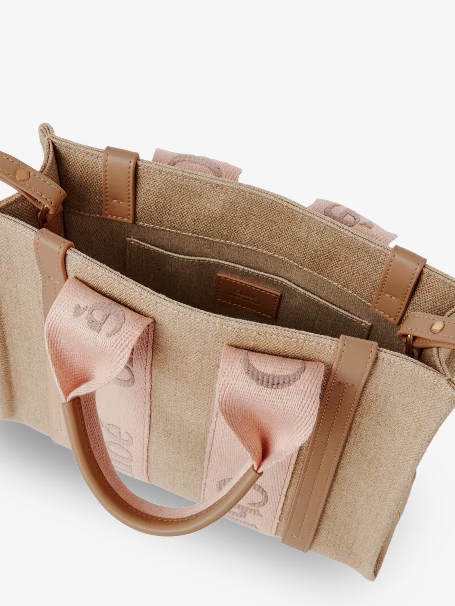 Chloé Woody Linen Canvas And Leather Crossbody Bag