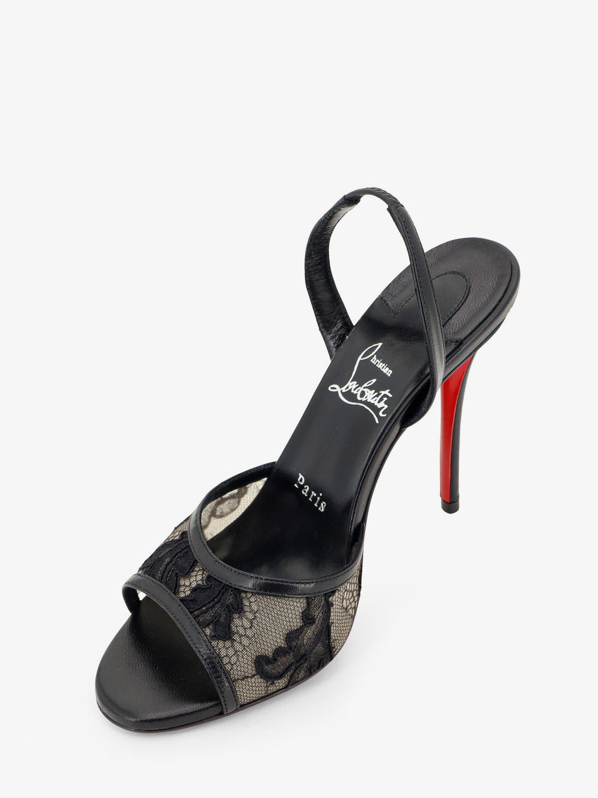 Christian Louboutin Miss Z Lace Sling Sandals In Mesh And Leather