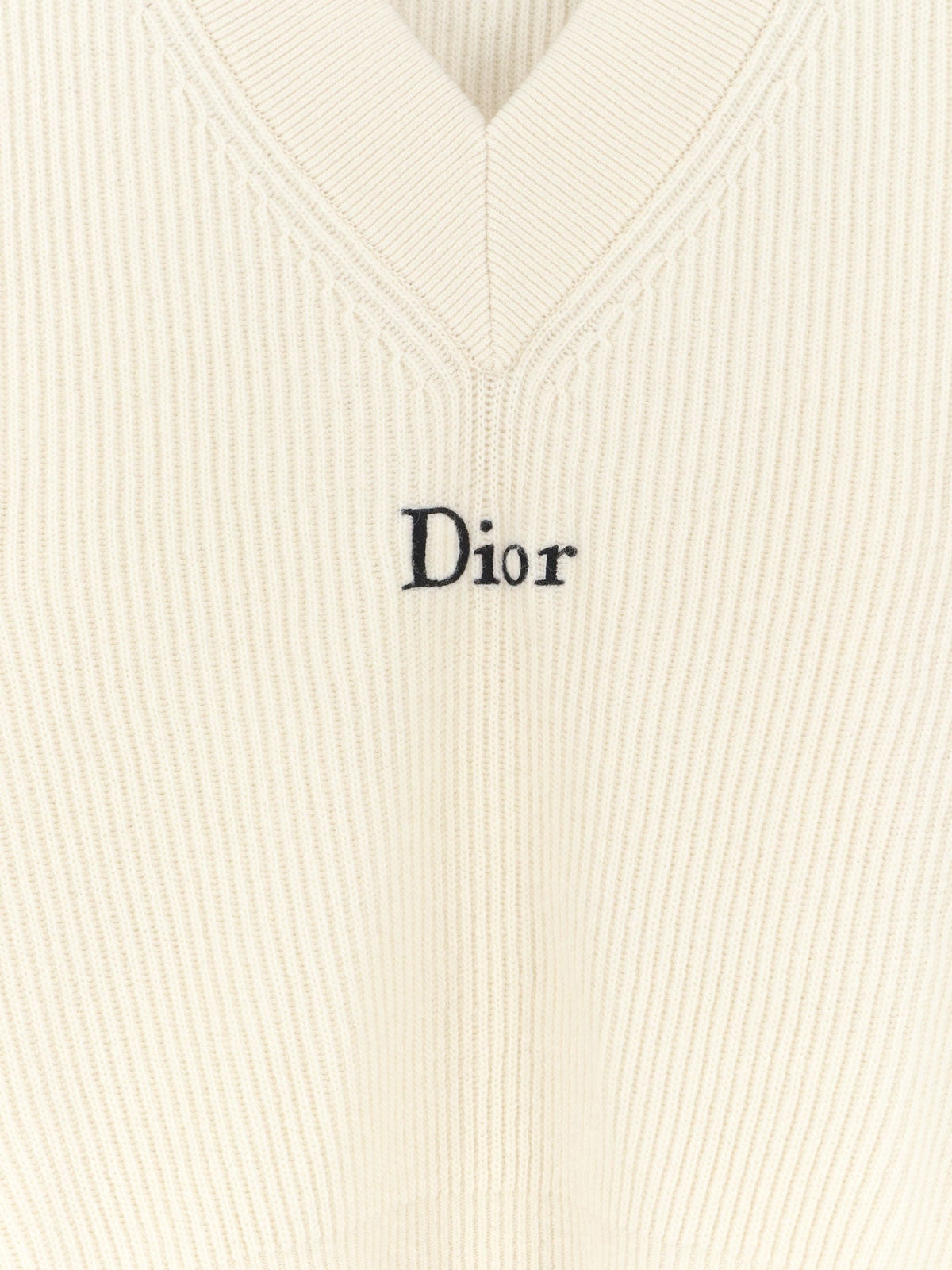Dior White Wool And Cashmere Ribbed Sweater