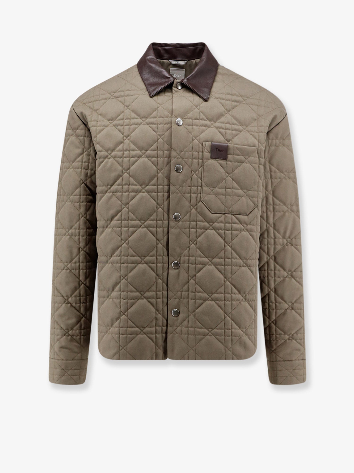 Dior Cannage Shirt/jacket With Dior Patch And Leather Collar