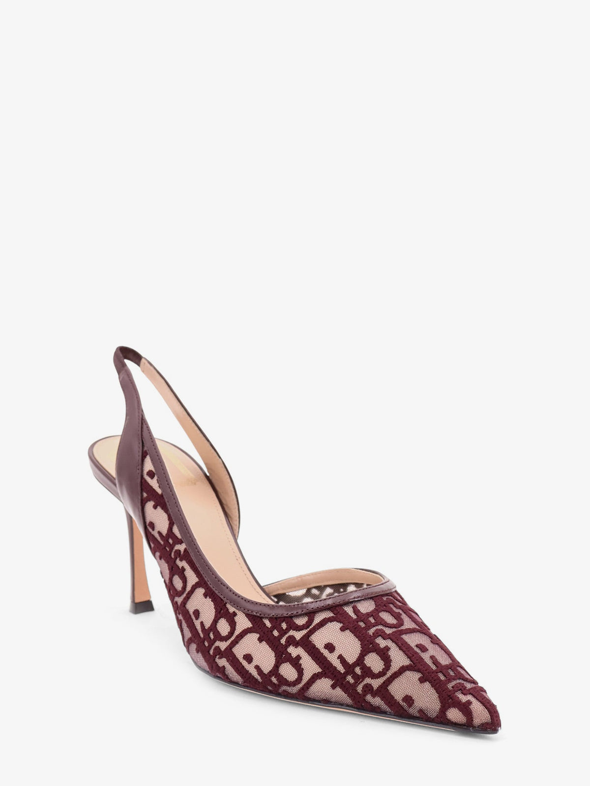 Dior Adiorable Slingback Mesh Décolleté With Burgundy Dior Oblique Embroidery