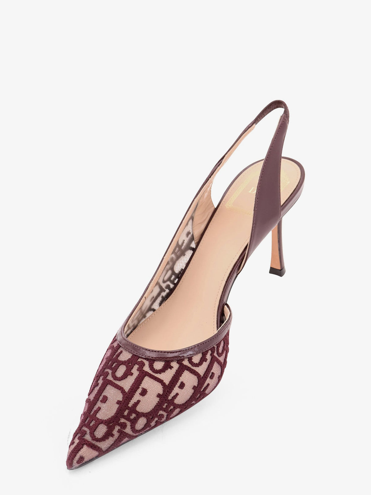 Dior Adiorable Slingback Mesh Décolleté With Burgundy Dior Oblique Embroidery