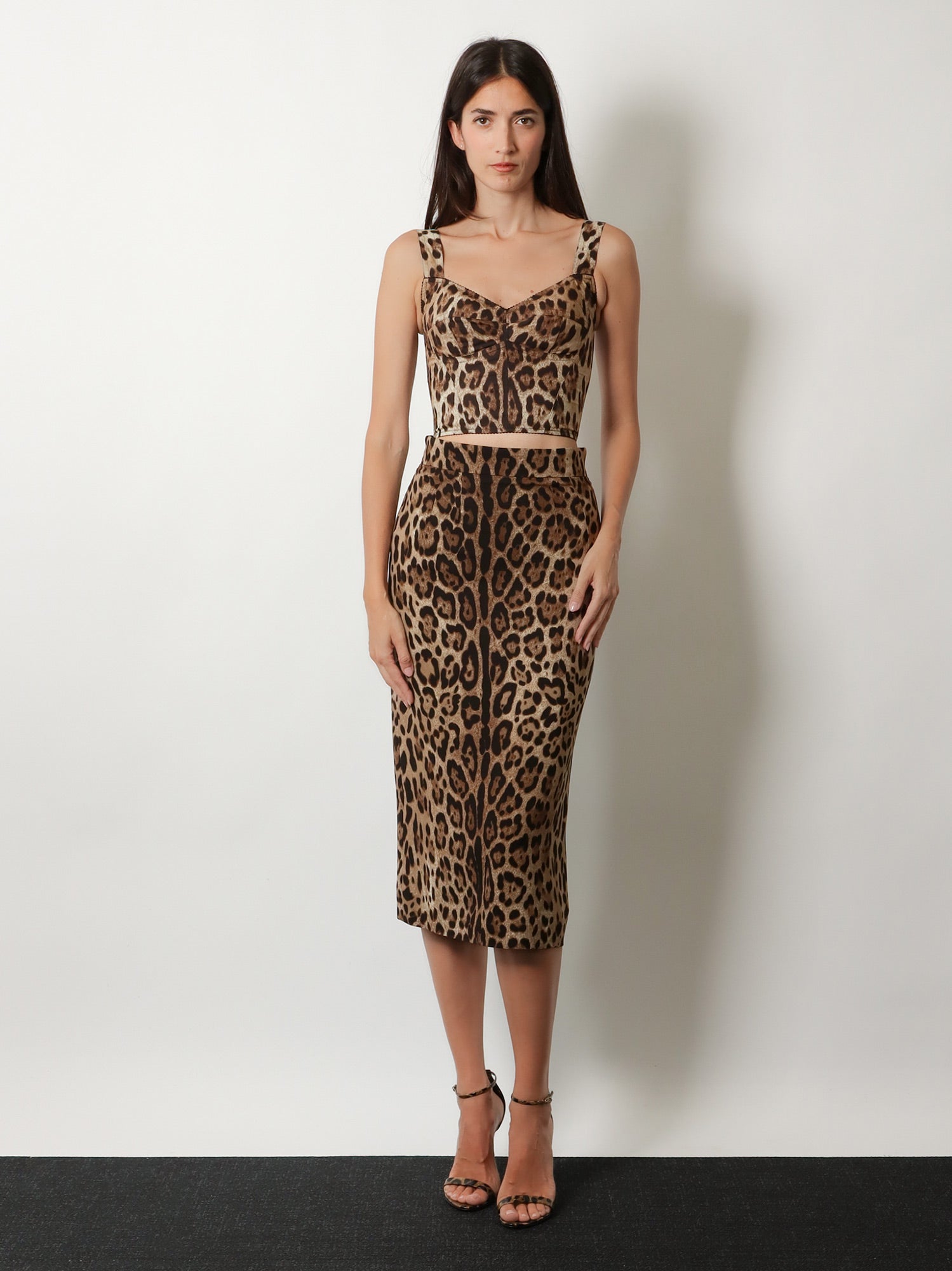 Dolce & Gabbana Stretch Viscose Longuette Skirt With Animal Print