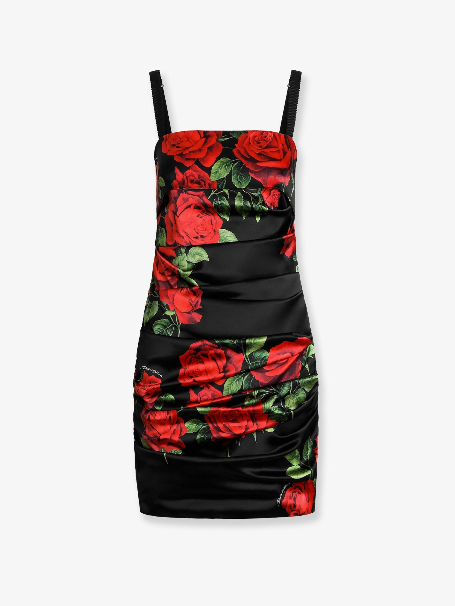 Dolce & Gabbana Short Satin Dress With Rose Print