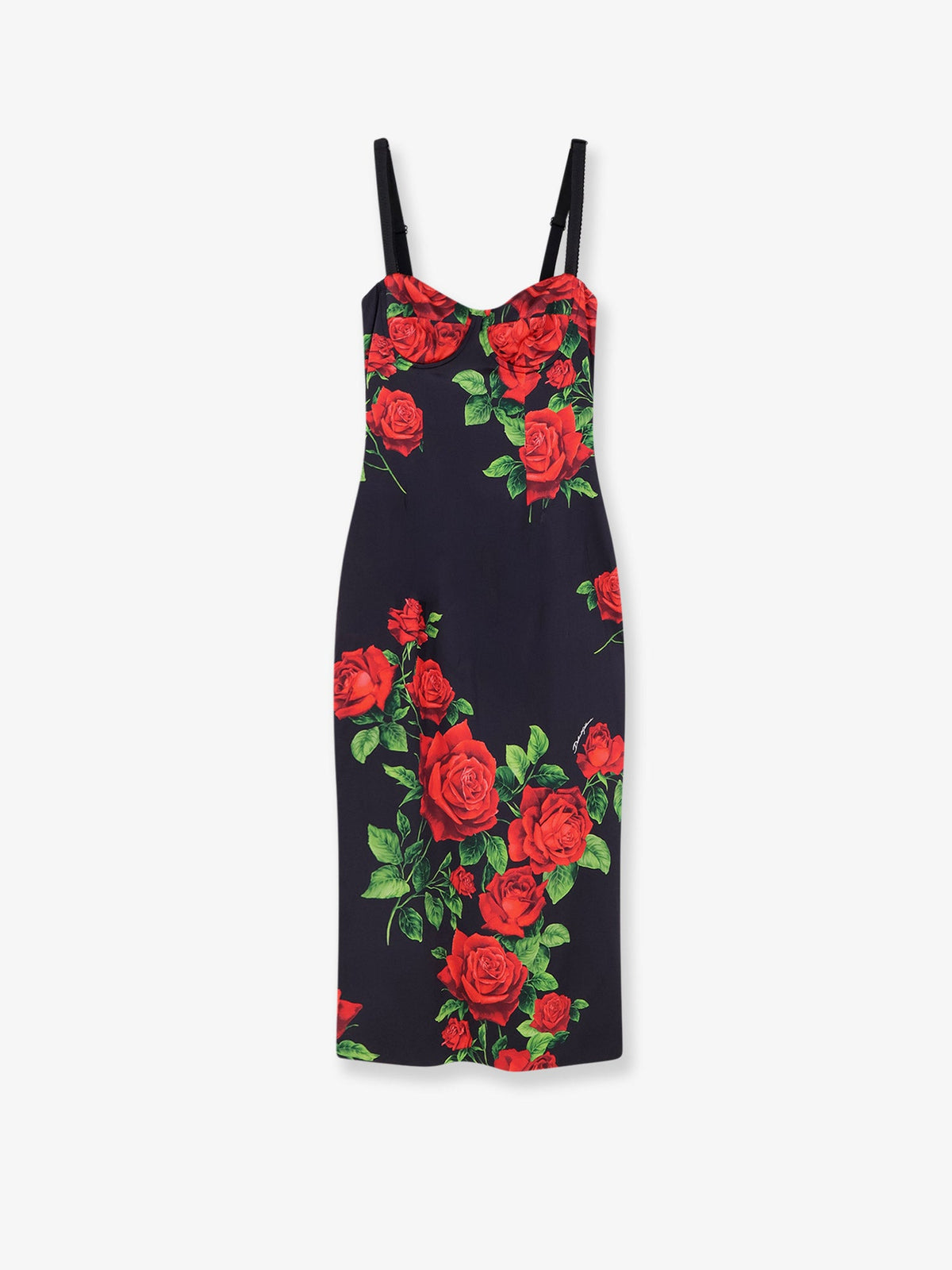 Dolce & Gabbana Stretch Silk Dress With Iconic Rose Print