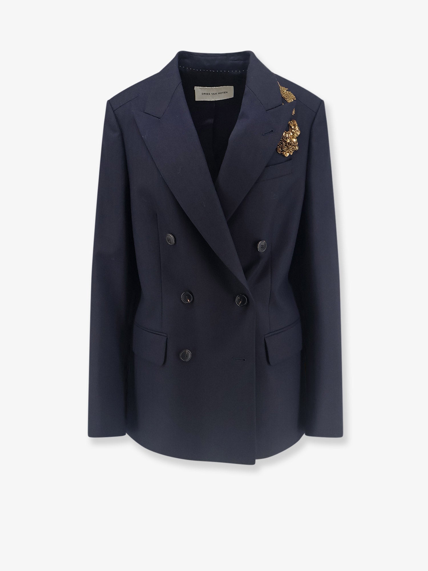 Dries Van Noten Barrysta Wool Blazer With Gold Embroidery