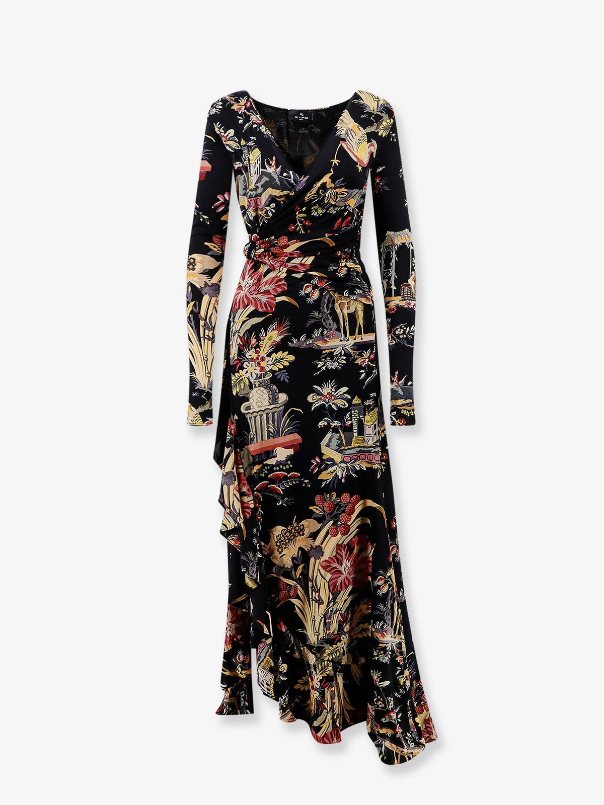 Etro Stretch Viscose Long Dress With Multicolor Print