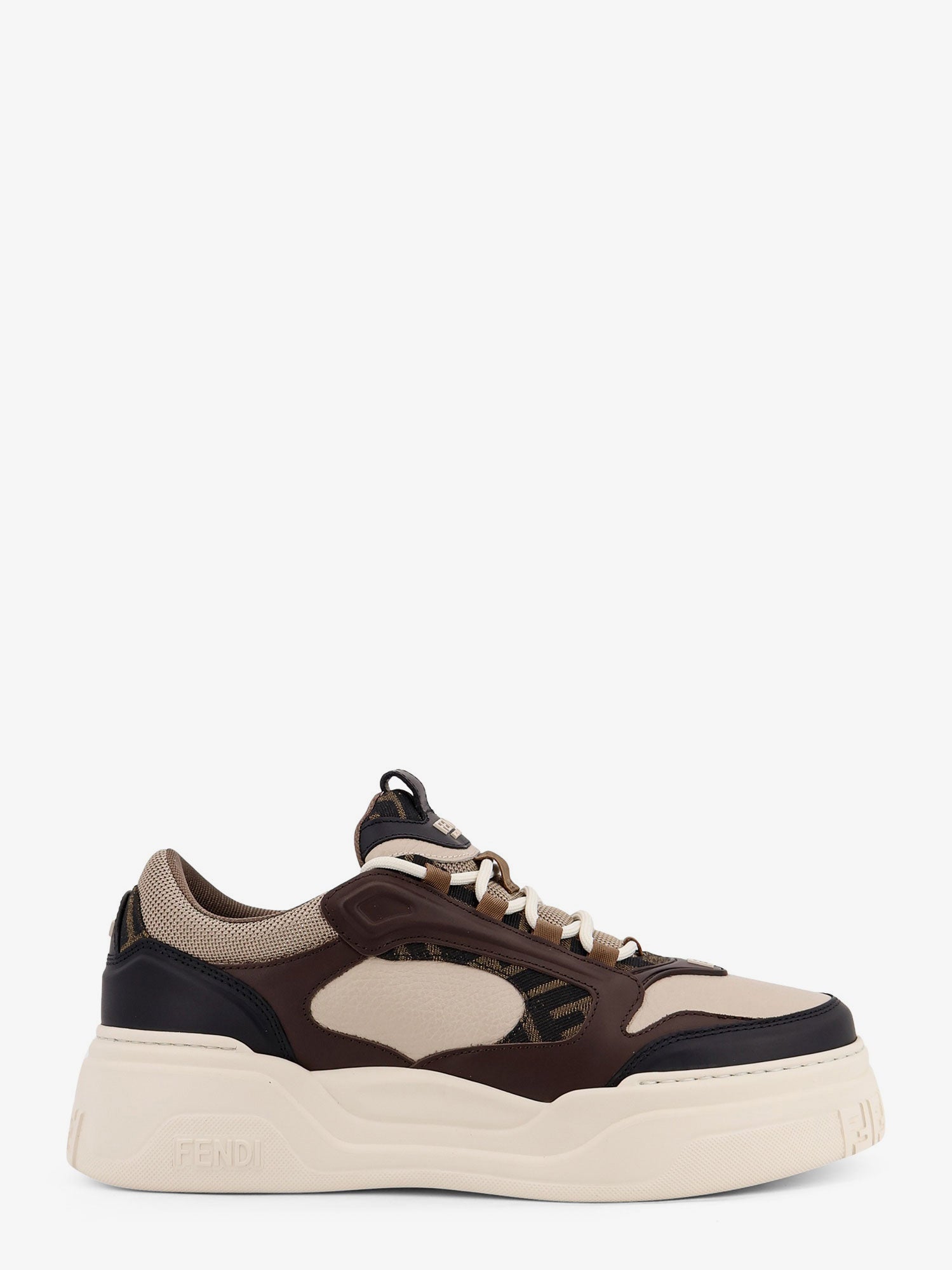Fendi Fendi Force Leather Sneakers With Jacquard Ff Fabric Inserts