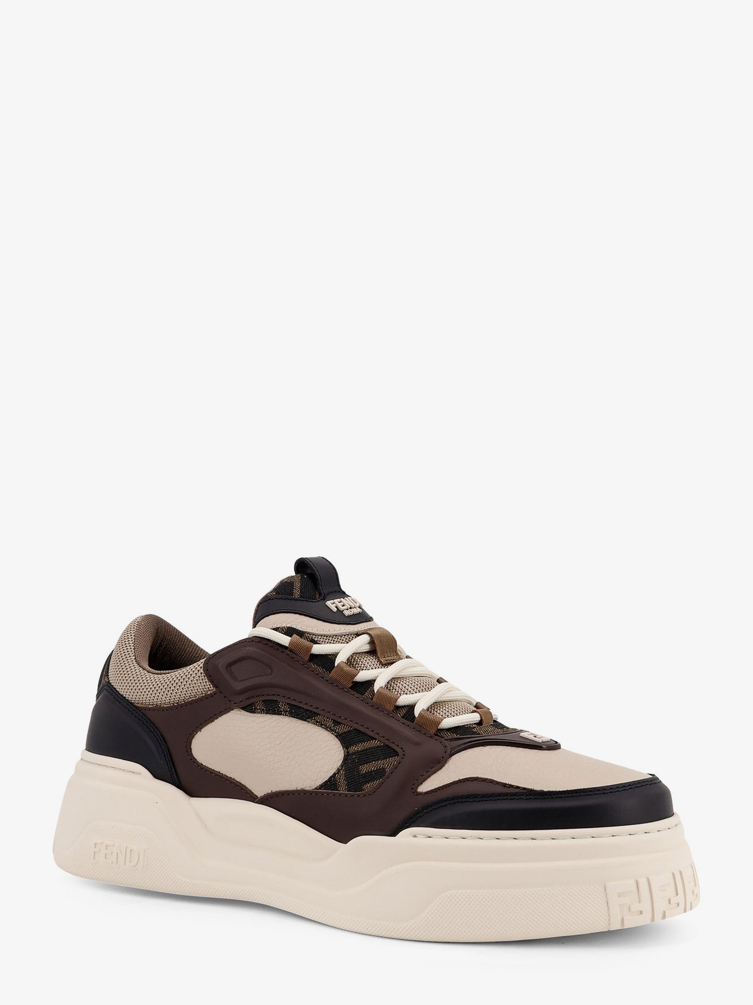 Fendi Fendi Force Leather Sneakers With Jacquard Ff Fabric Inserts