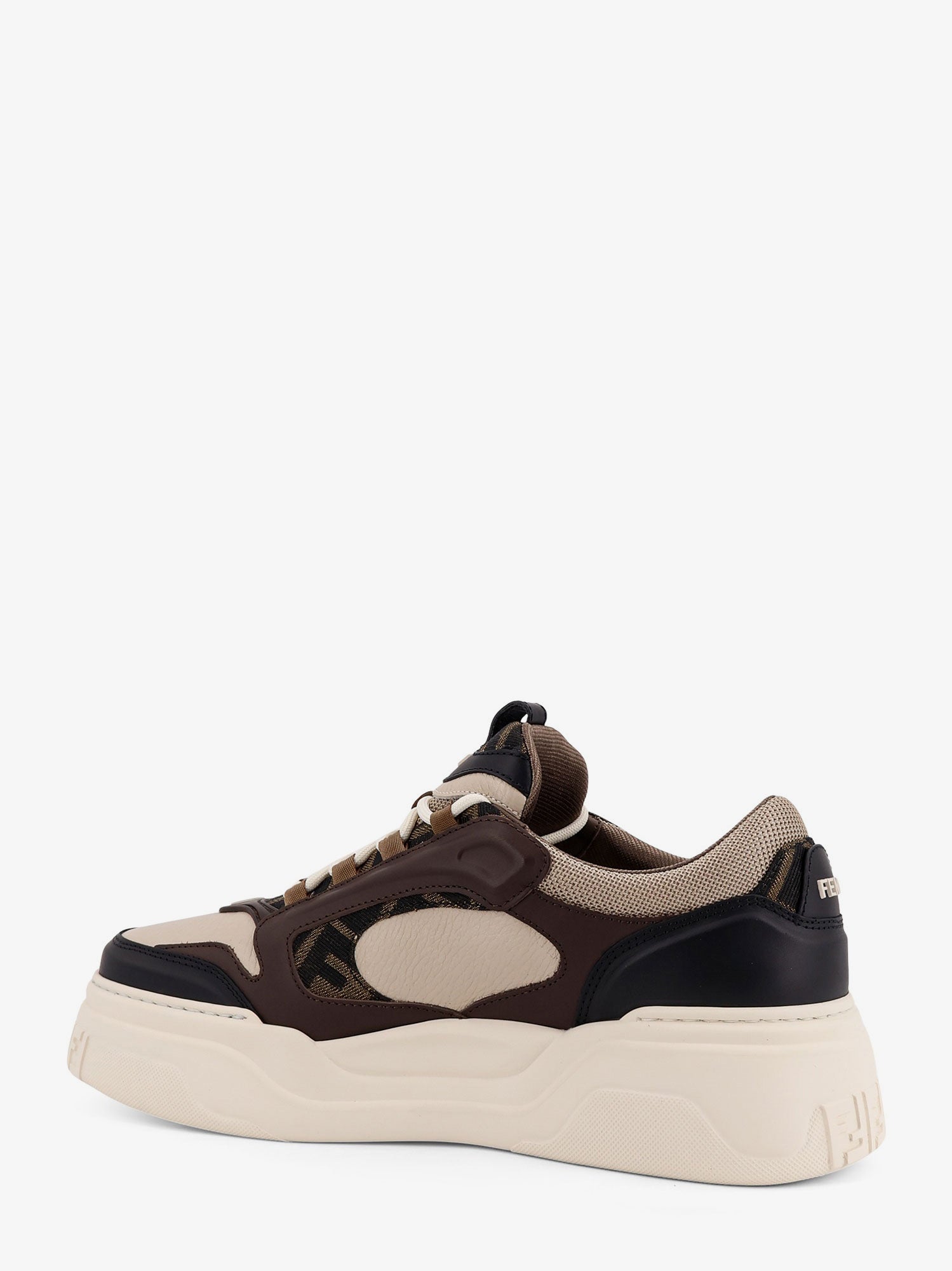 Fendi Fendi Force Leather Sneakers With Jacquard Ff Fabric Inserts