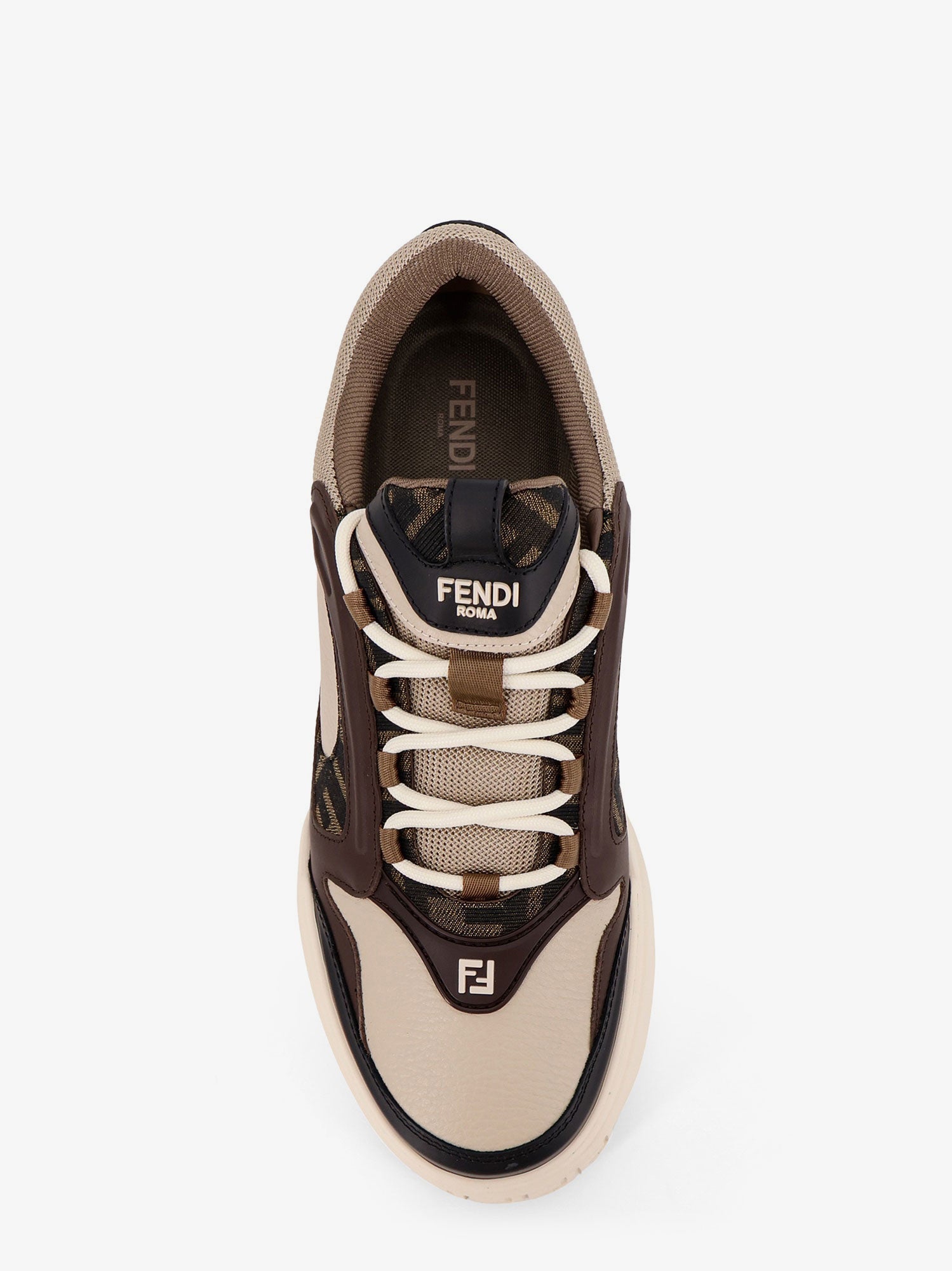 Fendi Fendi Force Leather Sneakers With Jacquard Ff Fabric Inserts