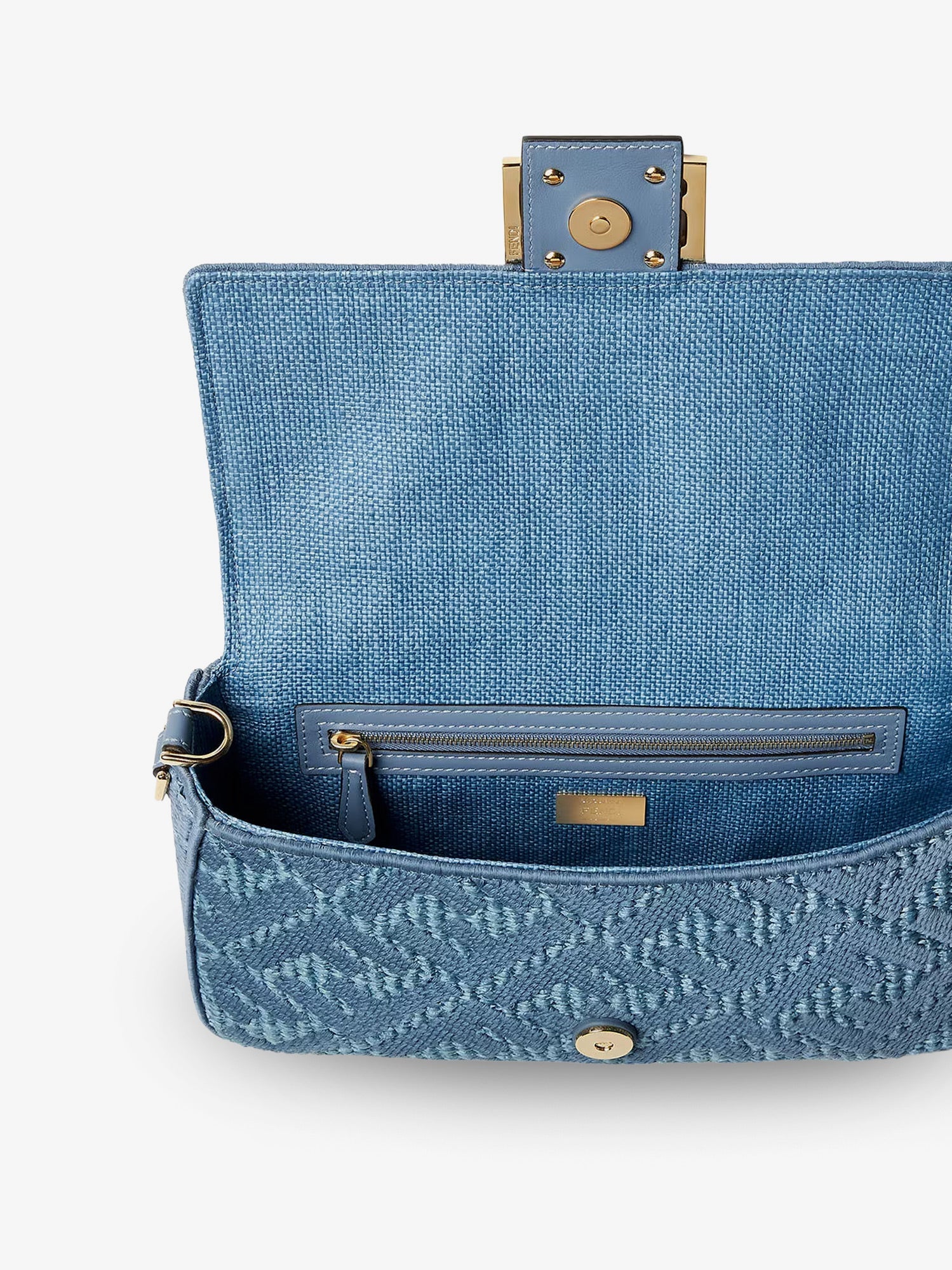 Fendi Baguette® Handbag In Raffia With All-over Ff Embroidery