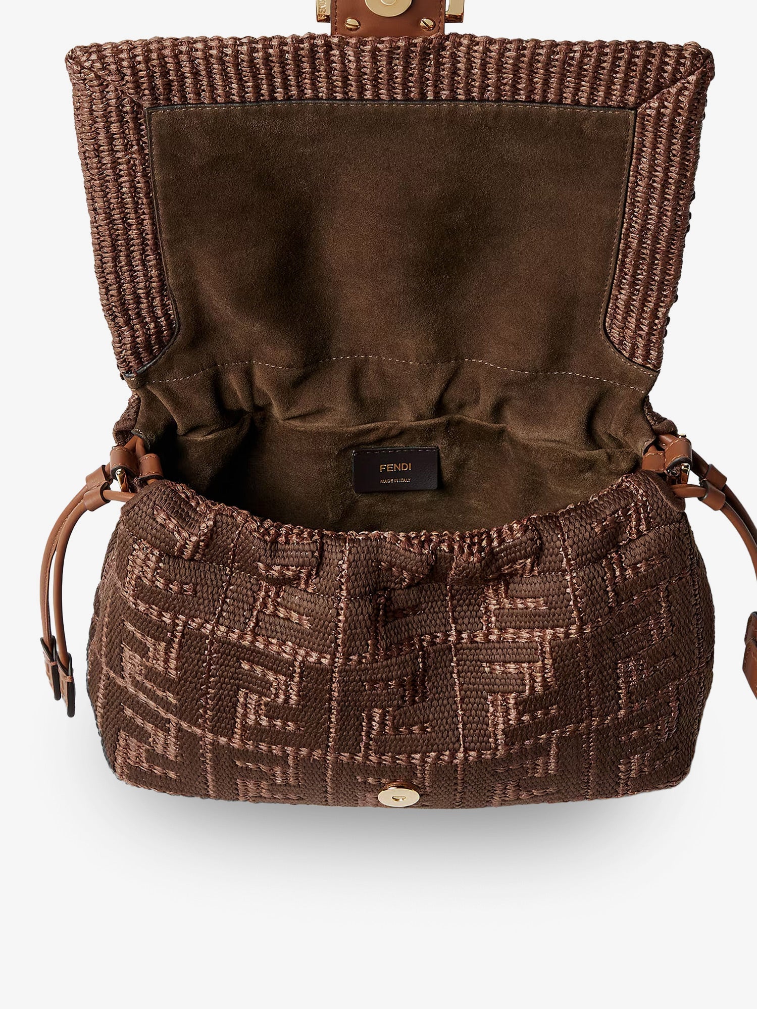 Fendi Mamma Baguette Medium Raffia Handbag With Ff Embroidery