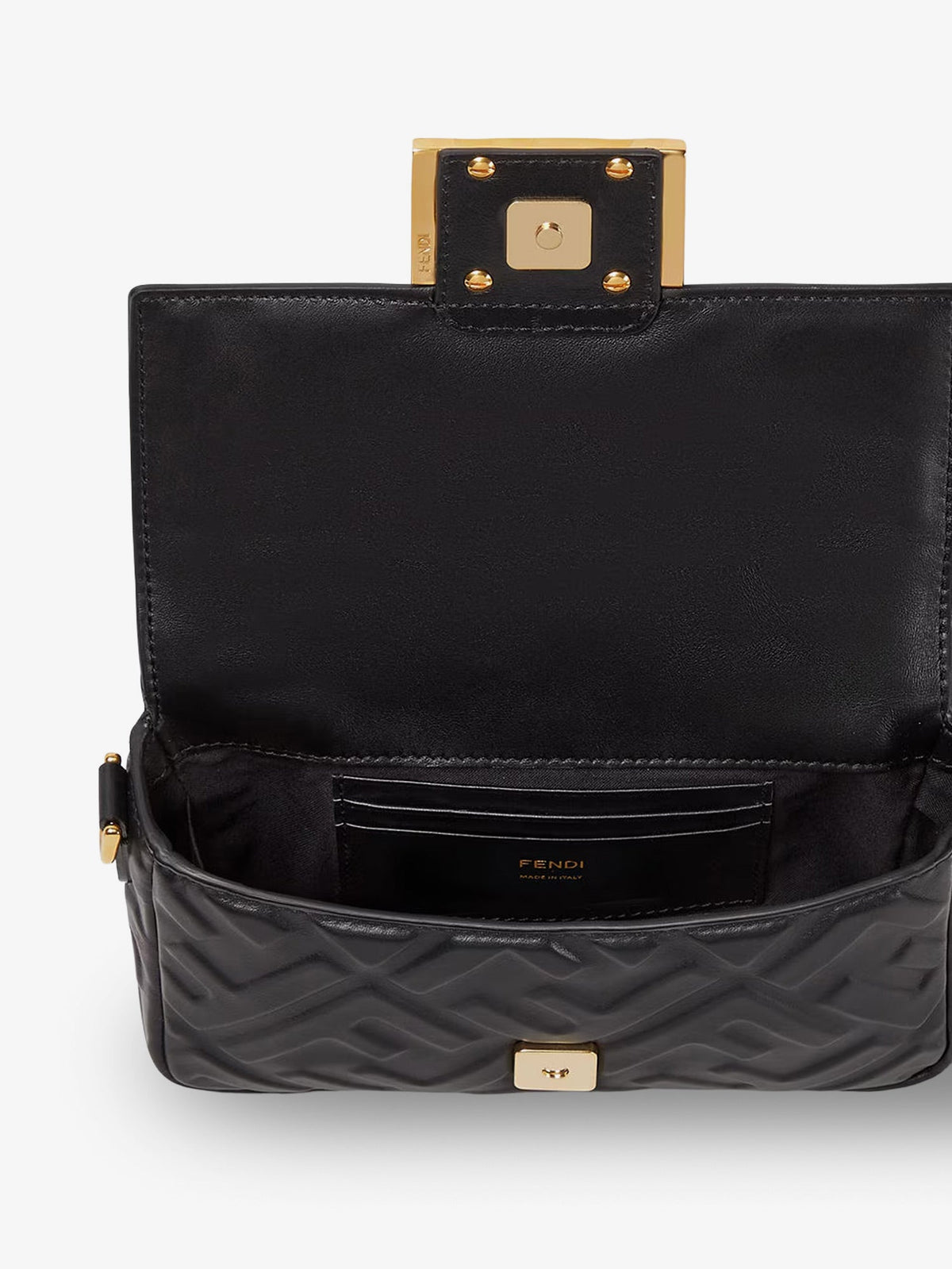 Fendi Baguette Mini Leather Shoulder Bag With Embossed Ff Pattern