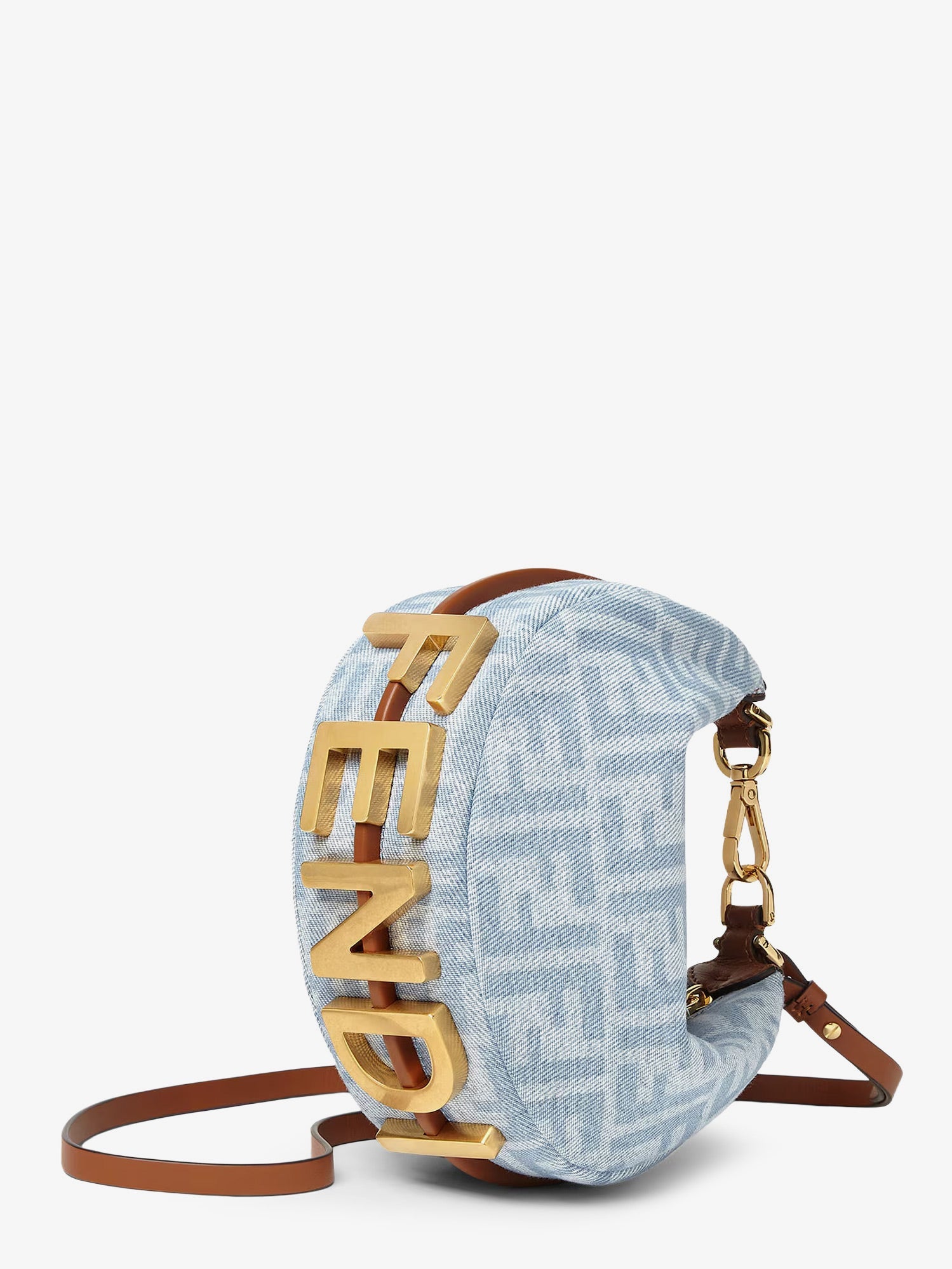 Fendi Fendigraphy Mini Denim Handbag With All-over Ff Logo
