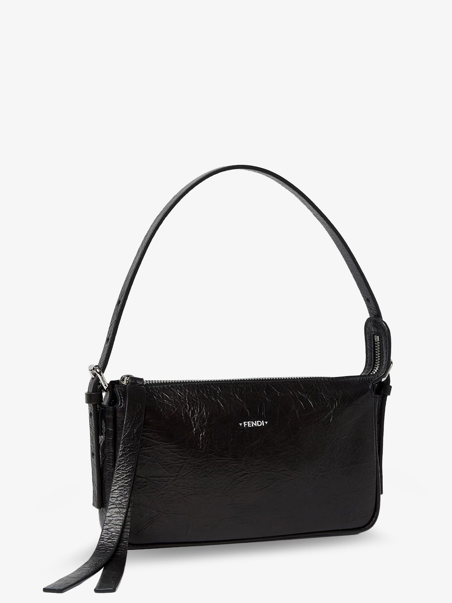 Fendi Zip Top Small Vintage-effect Leather Shoulder Bag