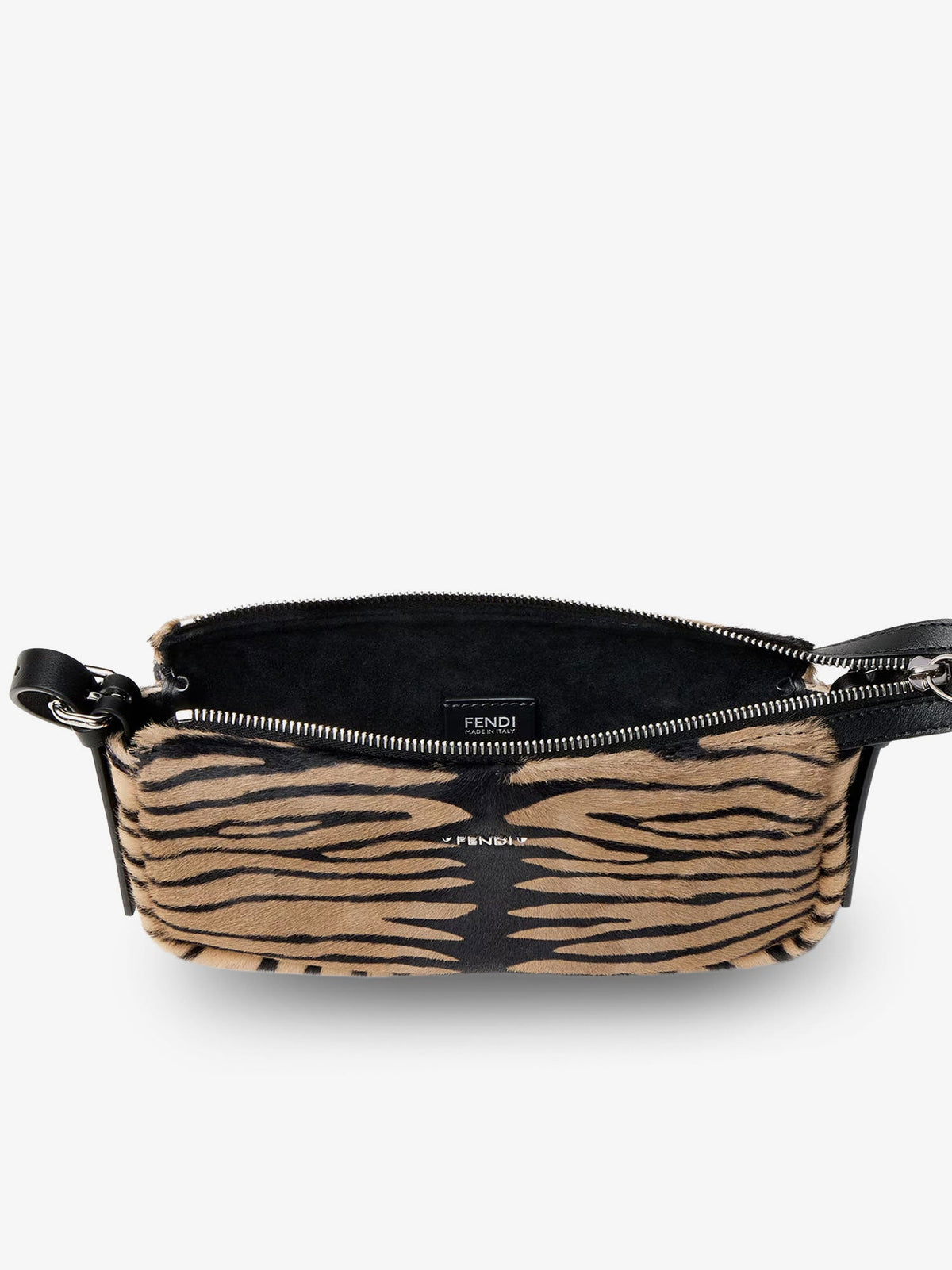 Fendi Zip Top Small Shoulder Bag In Tiger-print Pony Skin