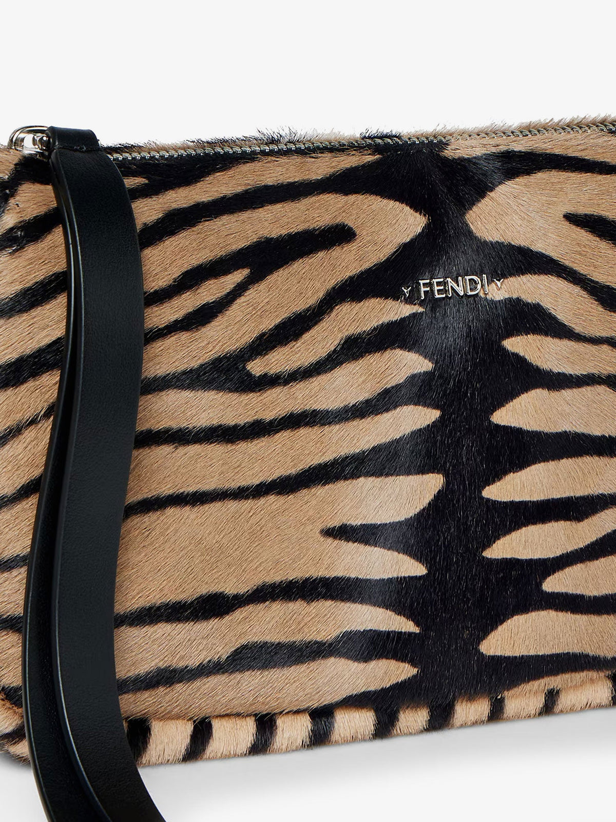 Fendi Zip Top Small Shoulder Bag In Tiger-print Pony Skin