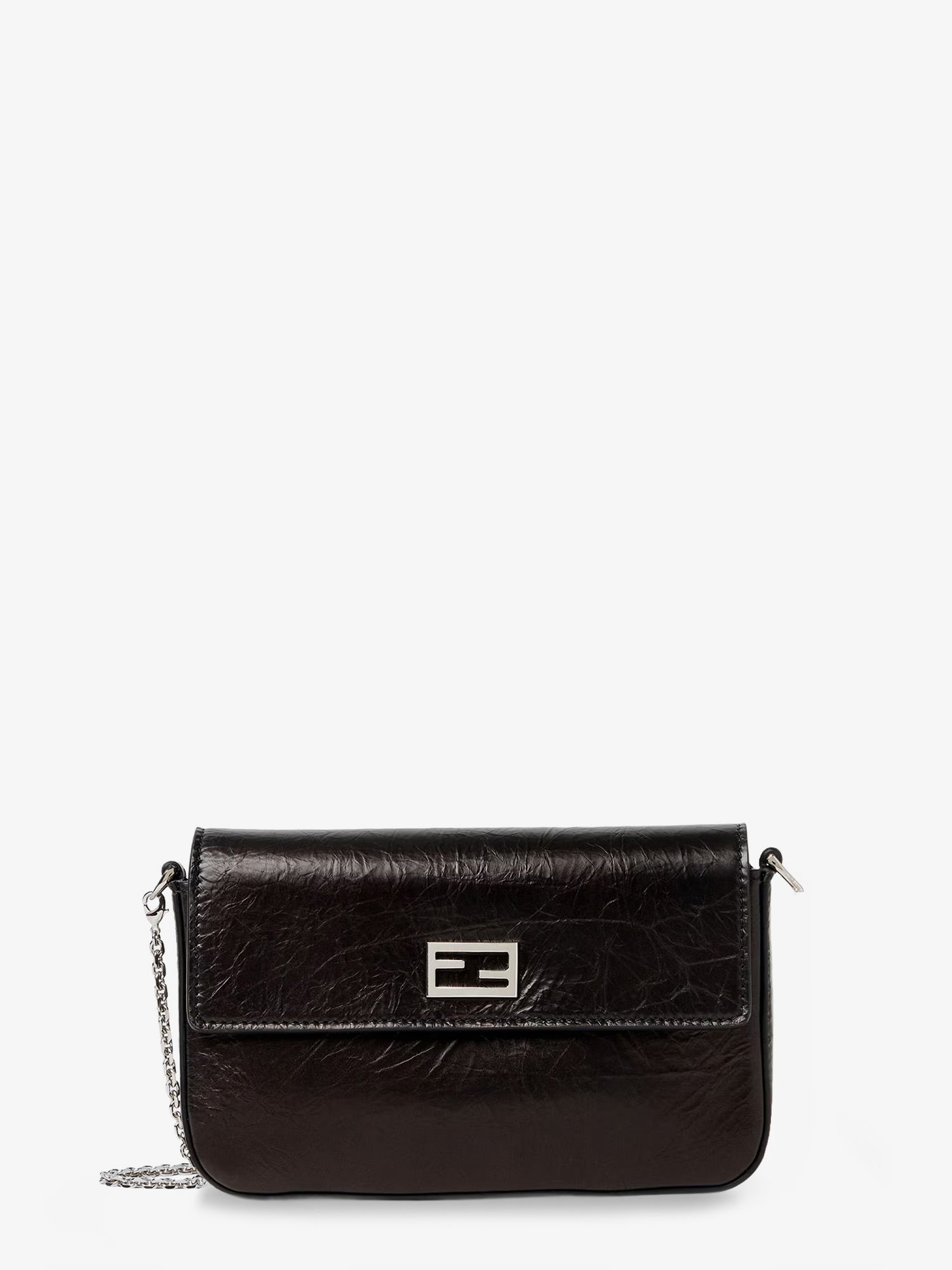 Fendi Crackled Leather Wallet On Chain Tube Crossbody Bag