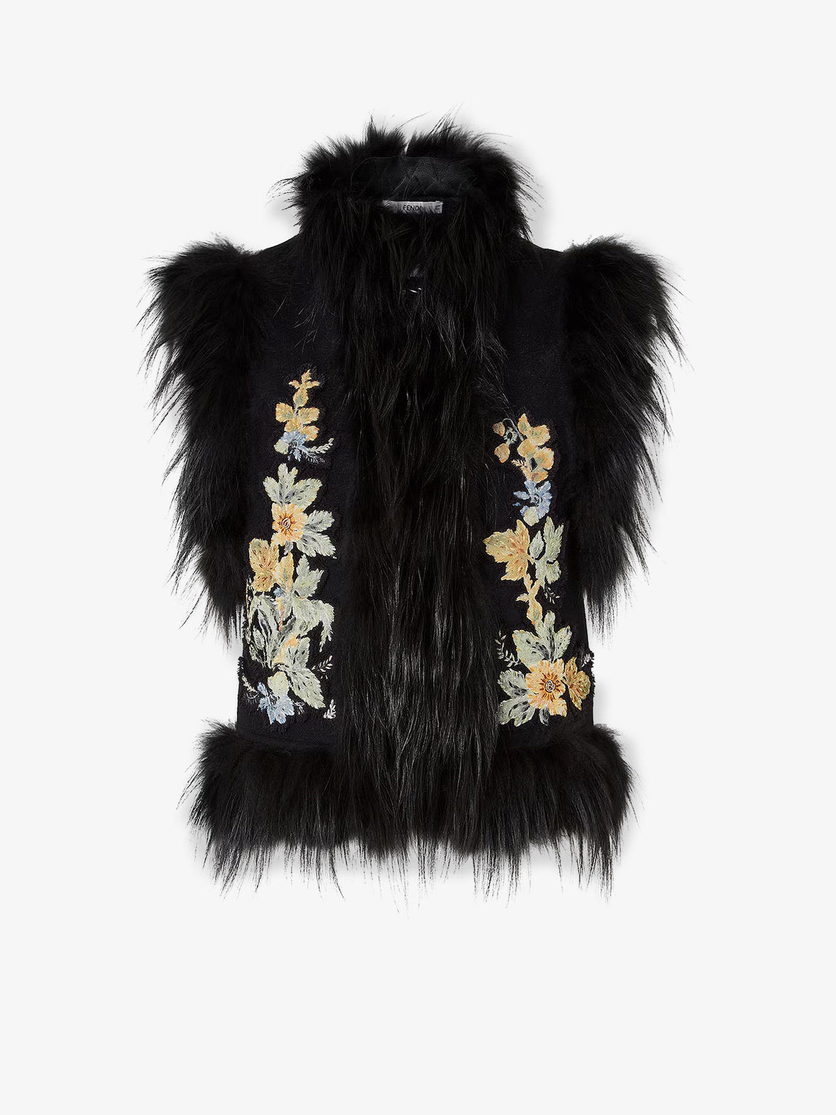 Fendi Wool Vest With Floral Embroidery And Fox Fur Trim