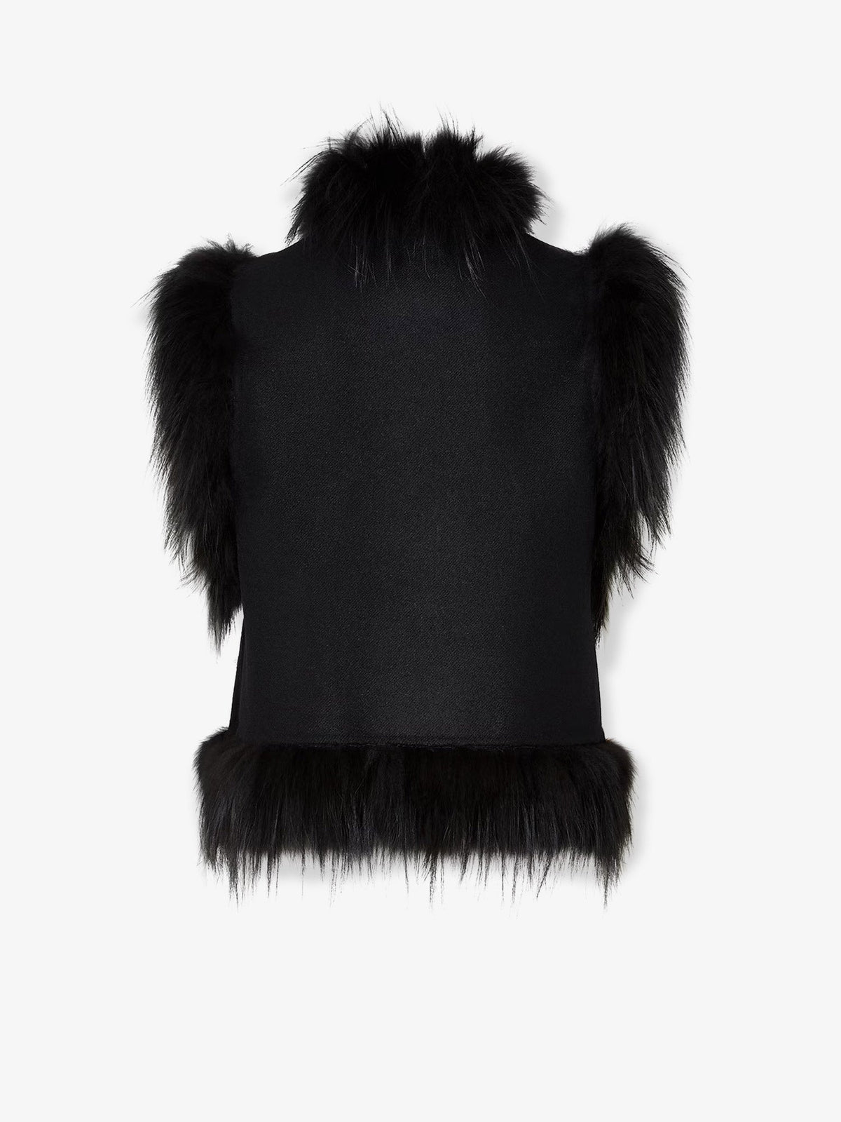 Fendi Wool Vest With Floral Embroidery And Fox Fur Trim