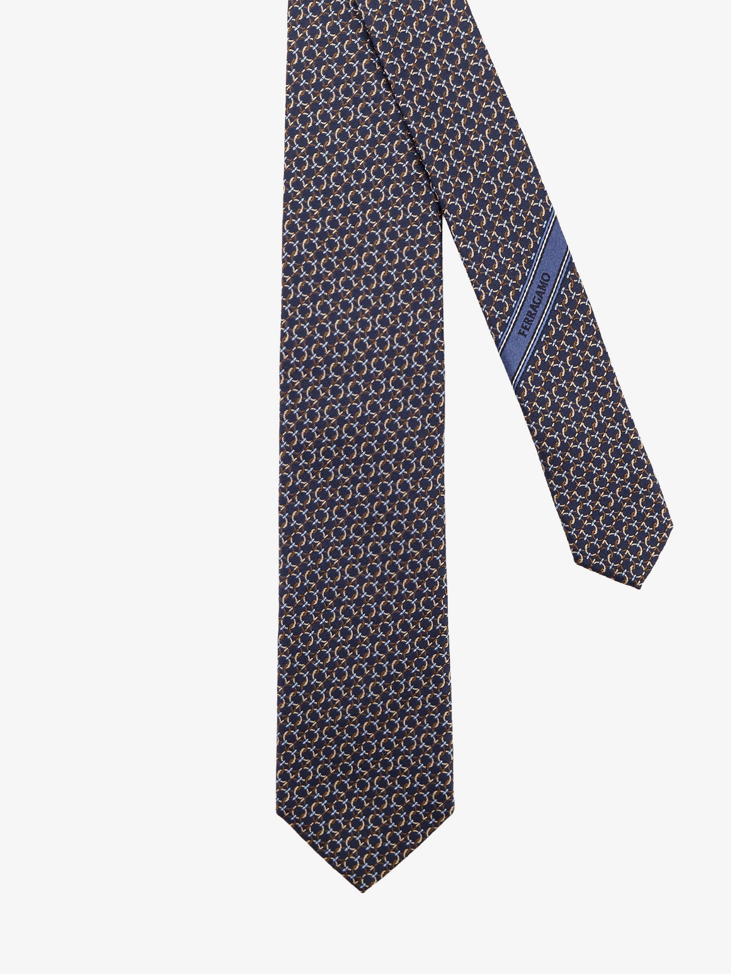 Ferragamo Crema Silk Tie With Intreccio Print