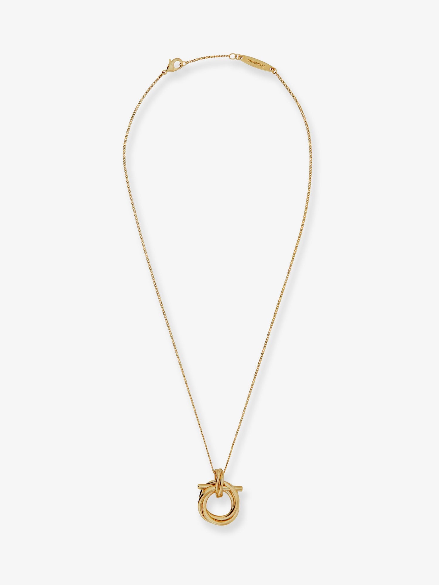 Ferragamo Brass Necklace With Gancini Pendant