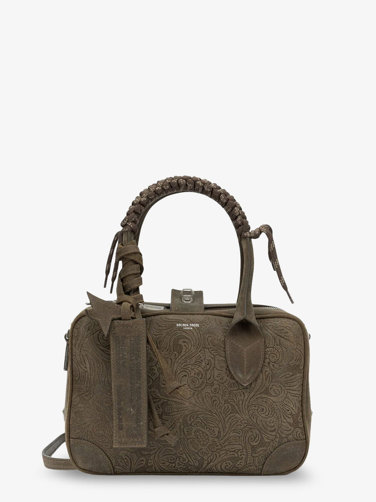 Golden Goose Suede Vita Bag Crossbody Bag With Floral Motif