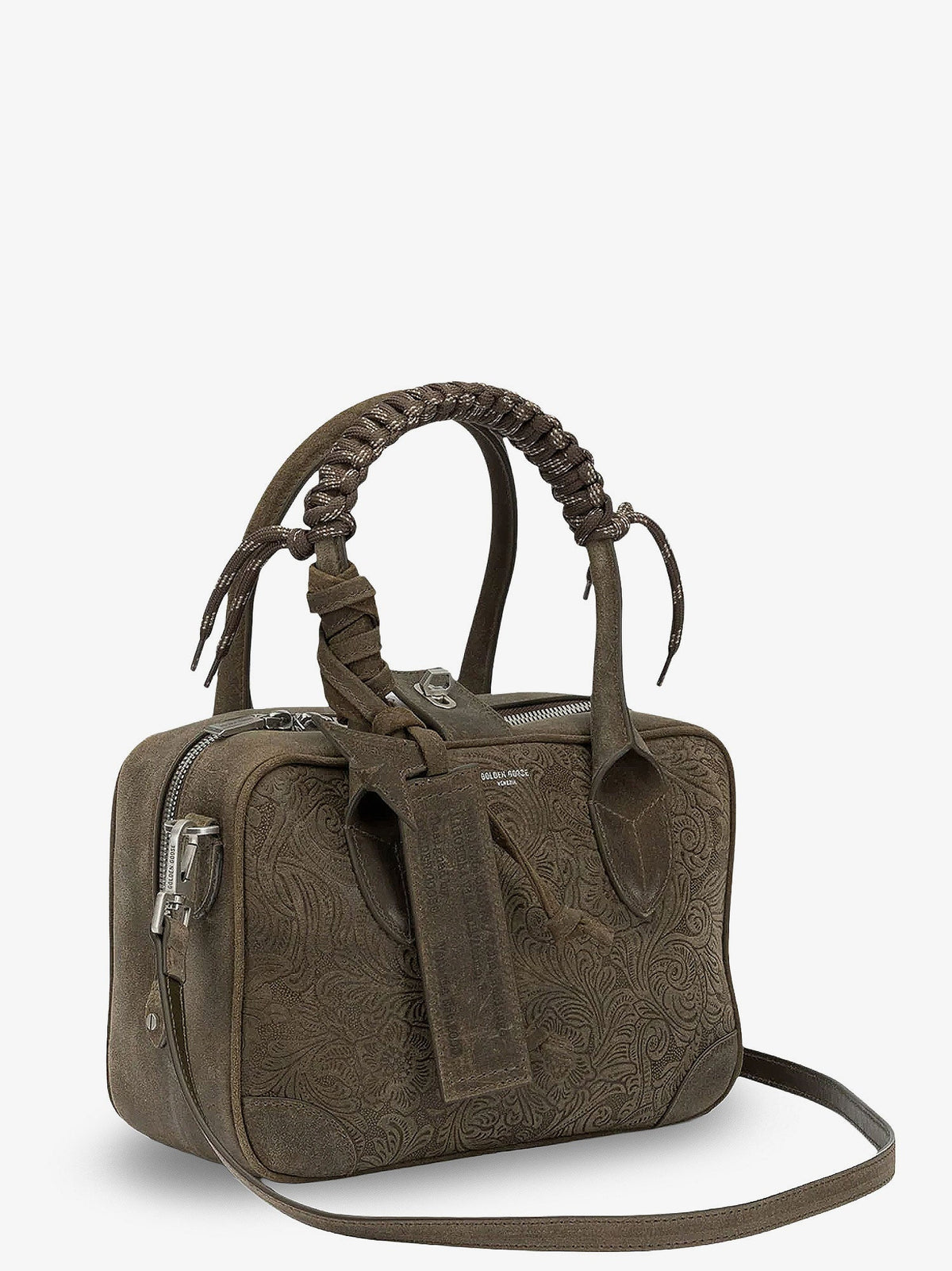 Golden Goose Suede Vita Bag Crossbody Bag With Floral Motif