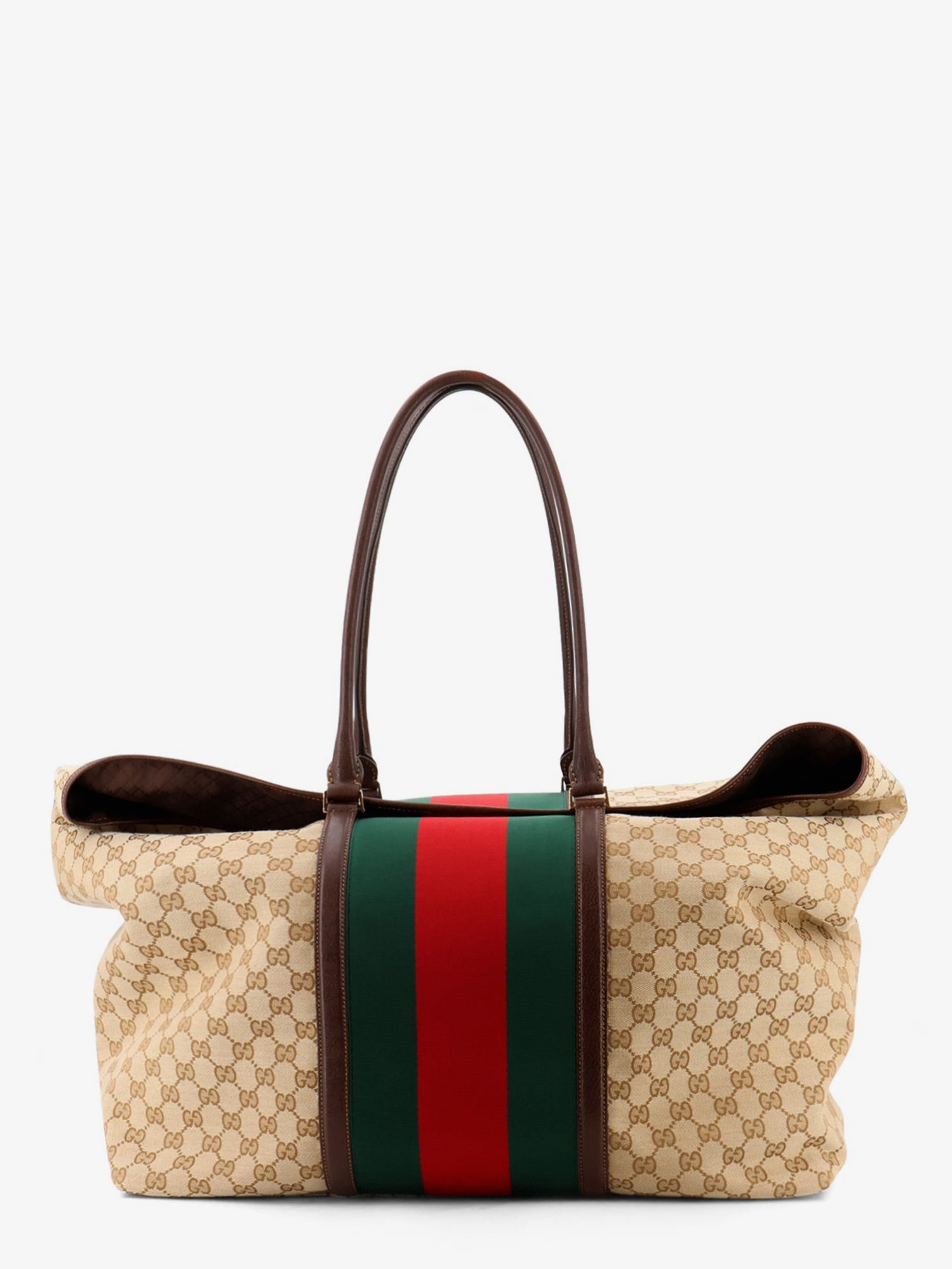 Gucci Gg Fabric Travel Bag With Web Detail On The Front