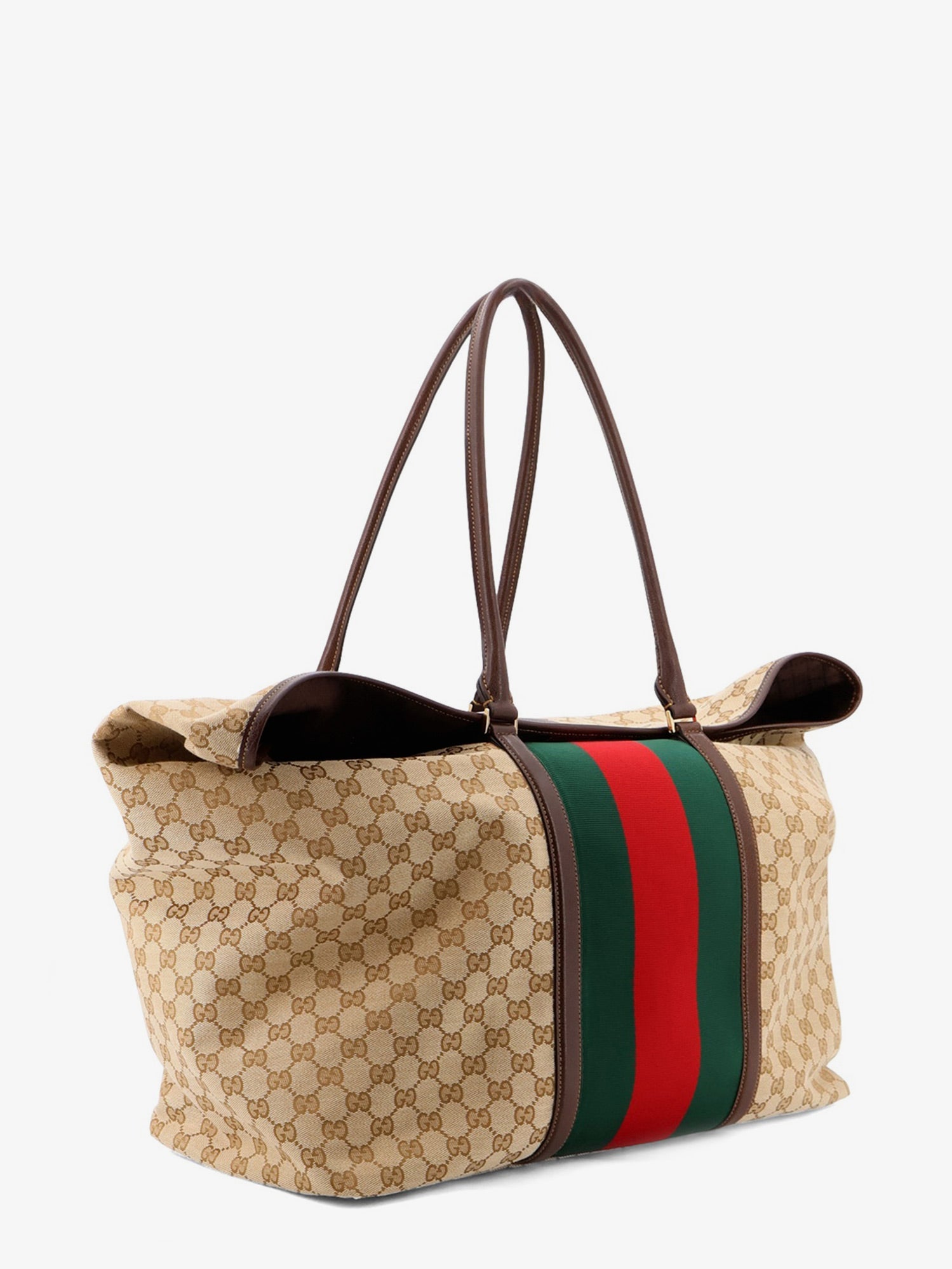 Gucci Gg Fabric Travel Bag With Web Detail On The Front