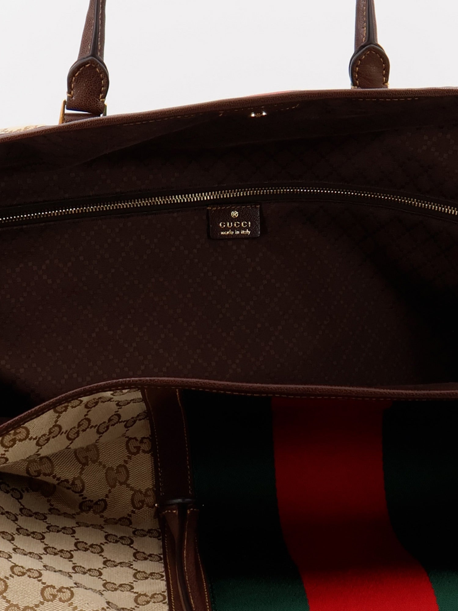 Gucci Gg Fabric Travel Bag With Web Detail On The Front