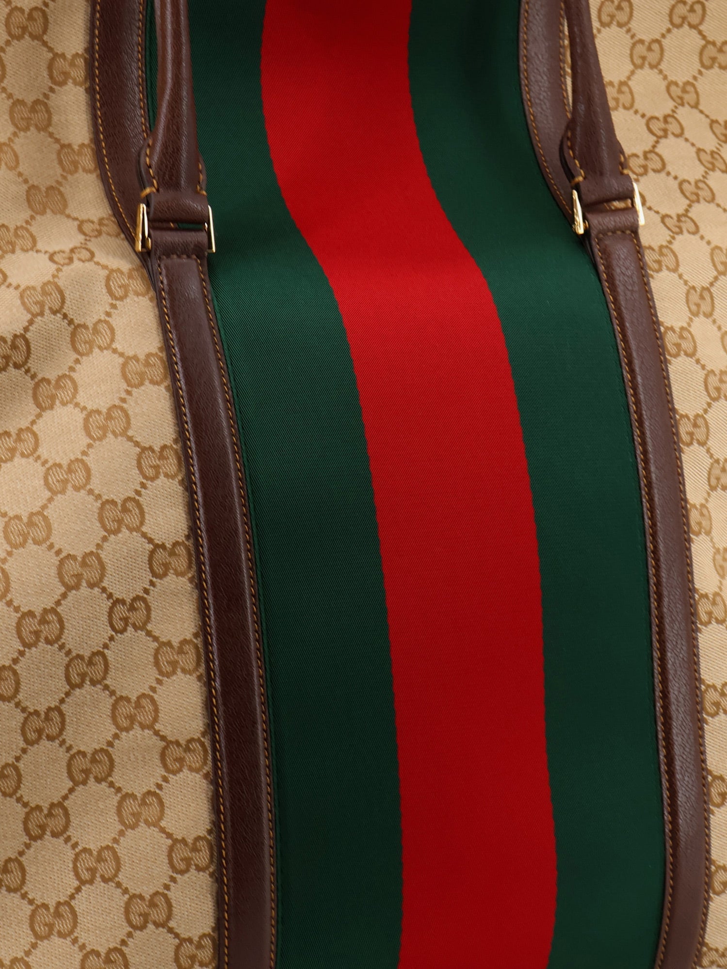 Gucci Gg Fabric Travel Bag With Web Detail On The Front