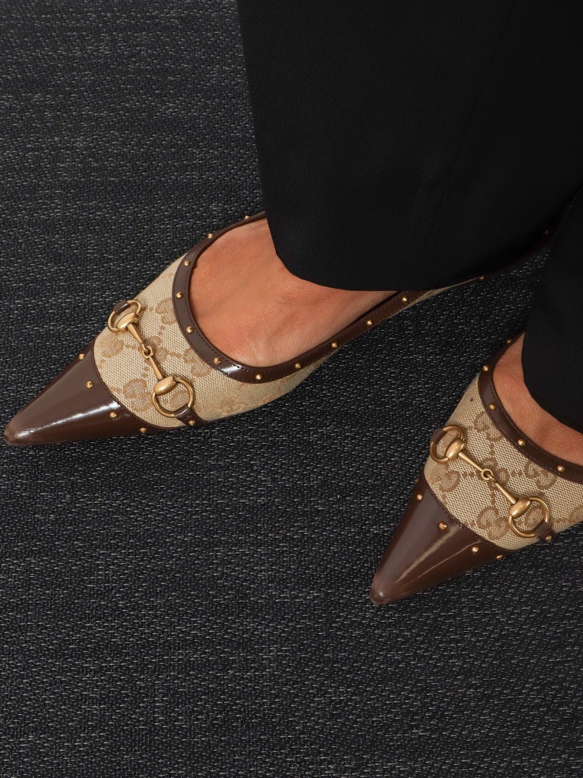 Gucci Savoy Gg Fabric Ballerinas With Stud Detail