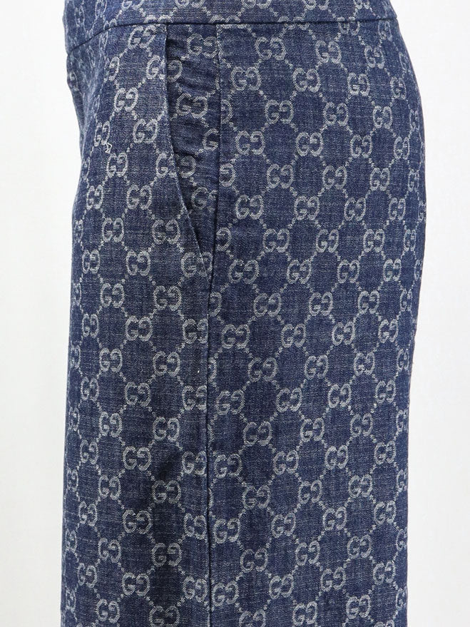 Gucci Cotton Denim Trousers With Gg Motif
