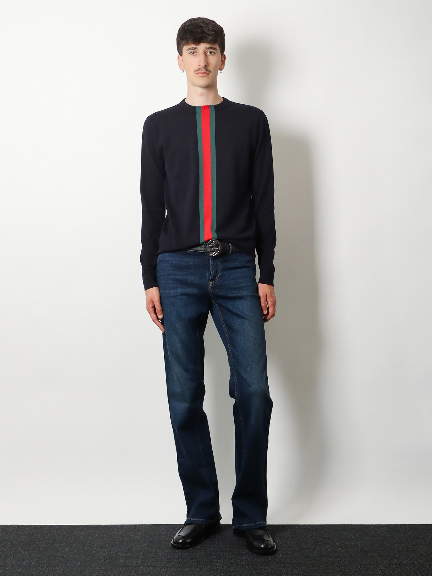 Gucci Blue Denim Jeans With Nastro Web Profiles