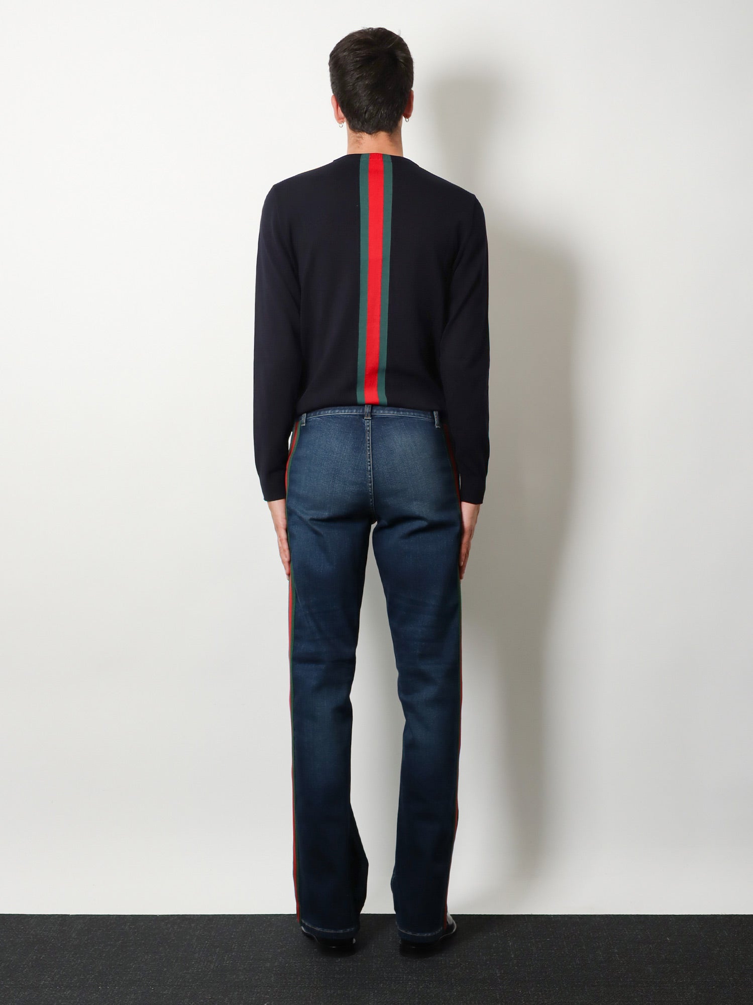 Gucci Blue Denim Jeans With Nastro Web Profiles