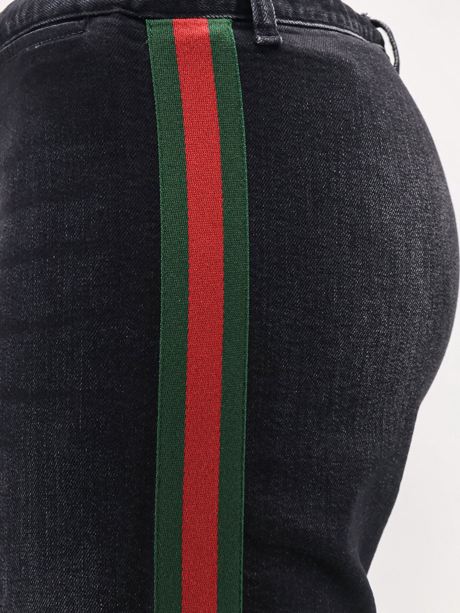Gucci Blue Denim Jeans With Nastro Web Profiles