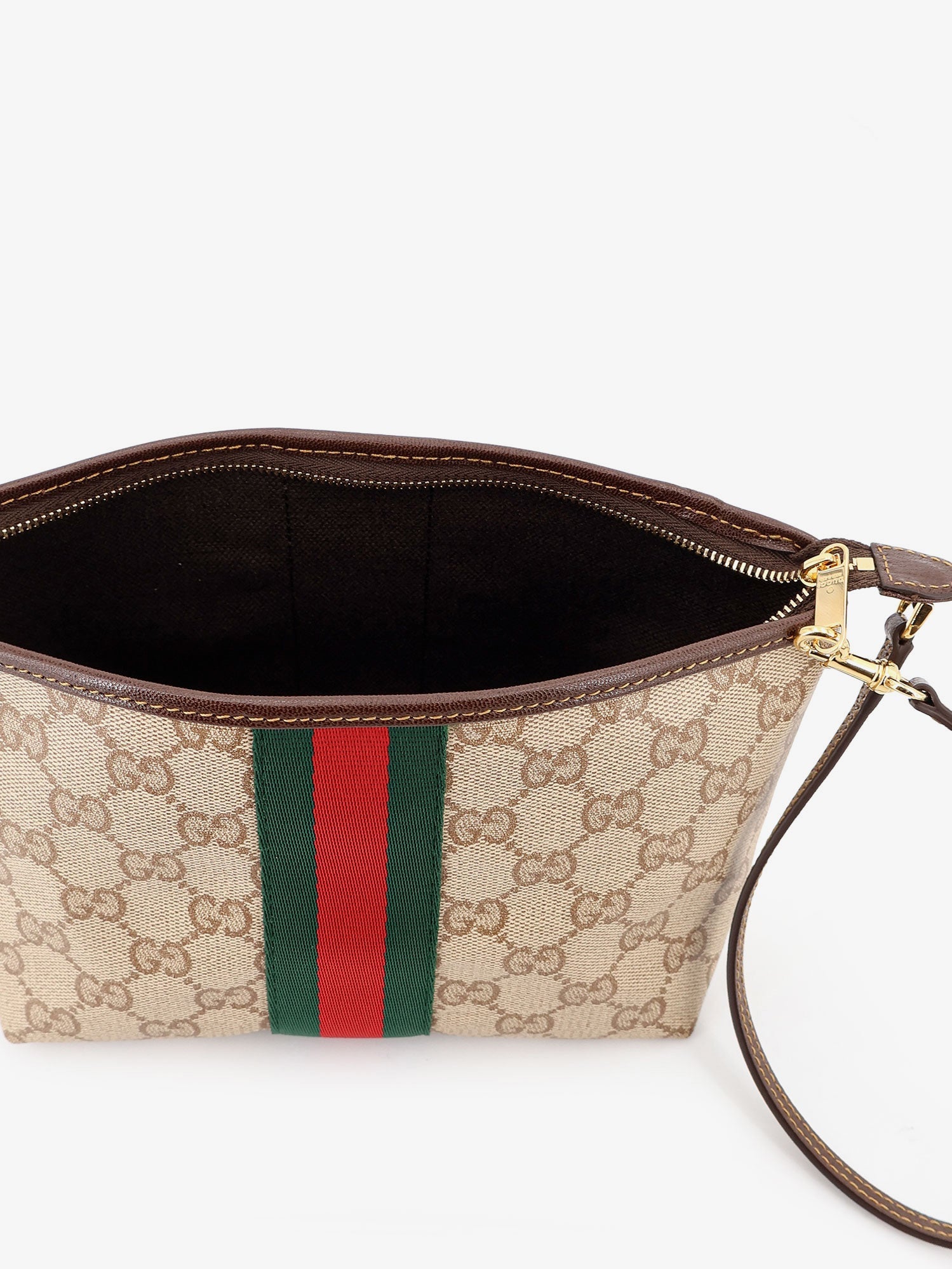 Gucci Gg Fabric Clutch With Nastro Web On The Front