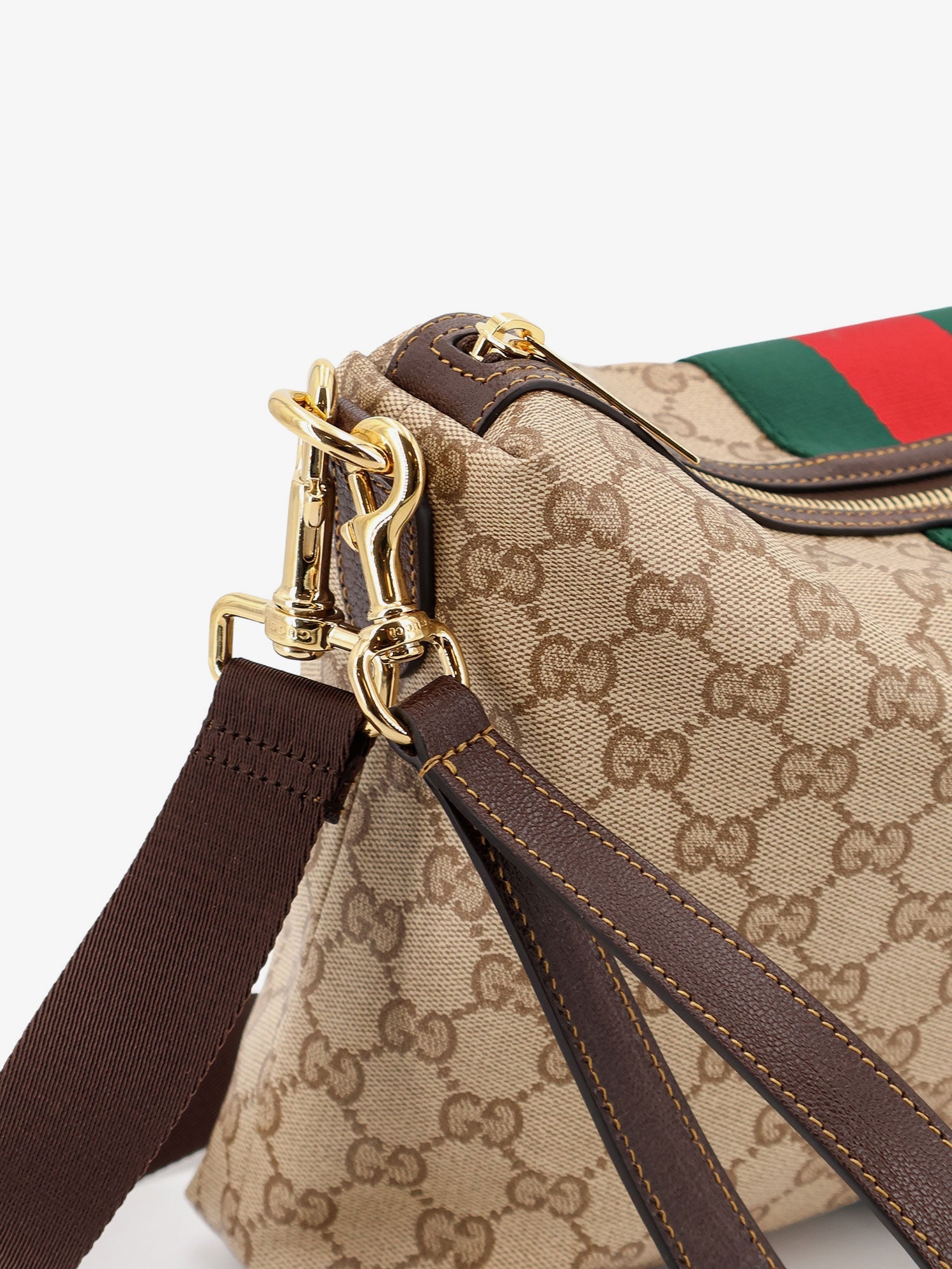 Gucci Gg Canvas Crossbody Bag With Nastro Web On The Front