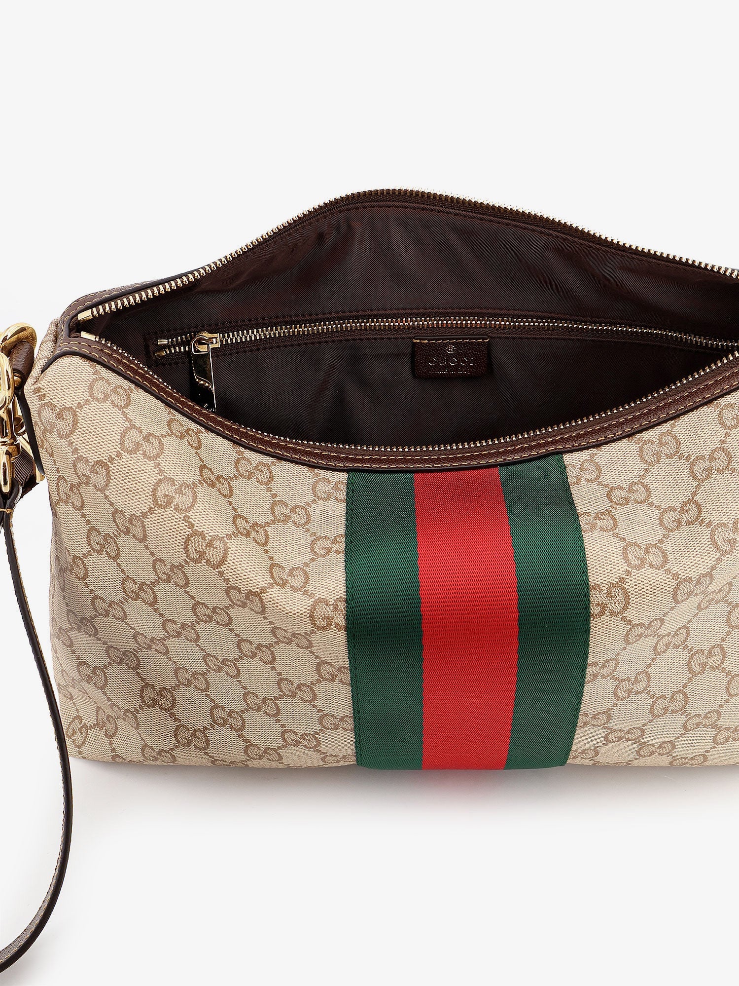 Gucci Gg Canvas Crossbody Bag With Nastro Web On The Front