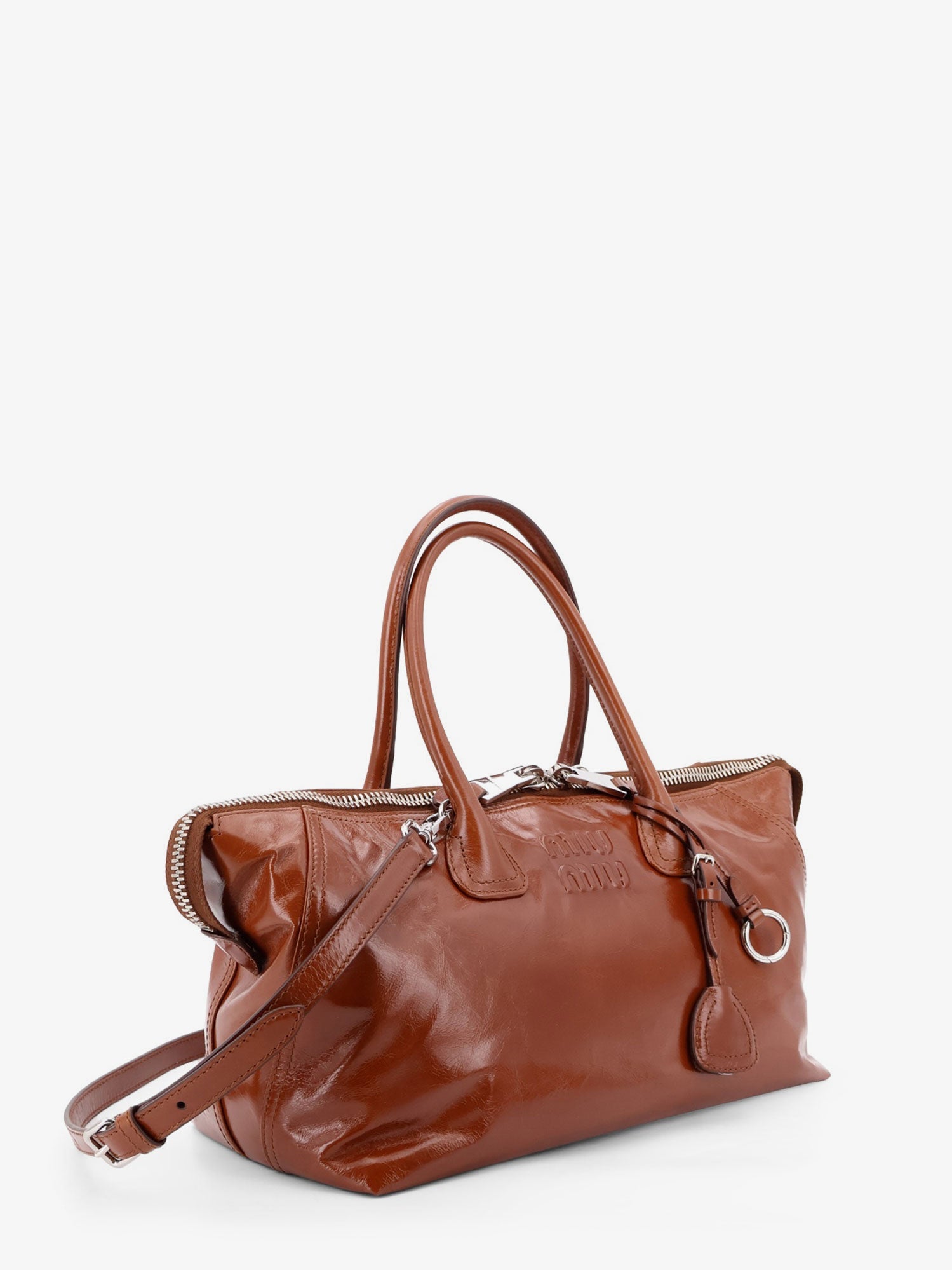 Miu Miu Shiny Leather Handbag With Front Lettering Logo