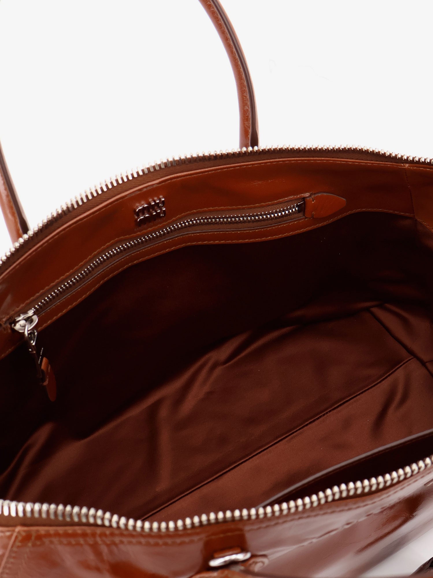 Miu Miu Shiny Leather Handbag With Front Lettering Logo